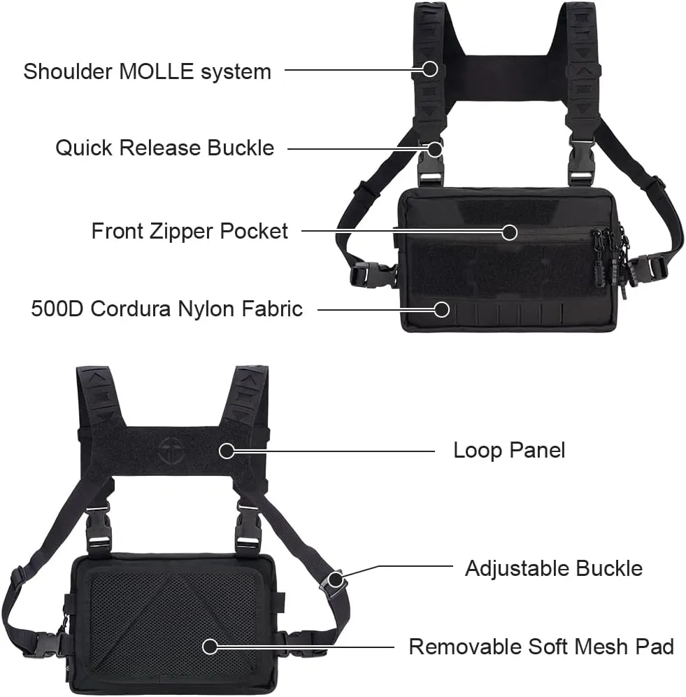 Tactical Chest Pack Recon Kit Bag Multi-Function Tool Pouch Molle Vest Pouch 500D Nylon (Black)