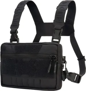 Tactical Chest Pack Recon Kit Bag Multi-Function Tool Pouch Molle Vest Pouch 500D Nylon (Black)