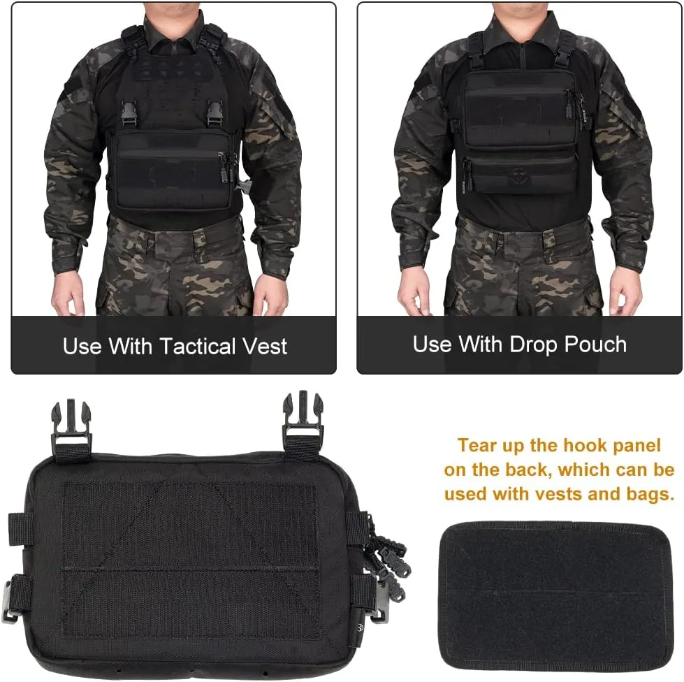 Tactical Chest Pack Recon Kit Bag Multi-Function Tool Pouch Molle Vest Pouch 500D Nylon (Black)