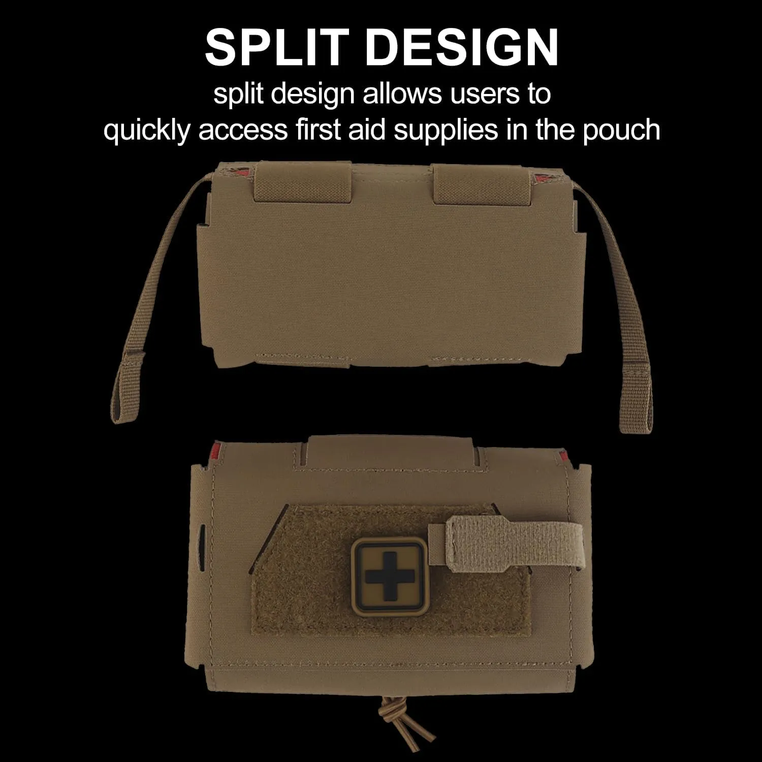 Tactical First Aid Pouch Split Design Empty IFAK Medical Bag EMT Tool Trauma Pouch for Outdoor Duty Belt Molle Vest Hunting (Tan)