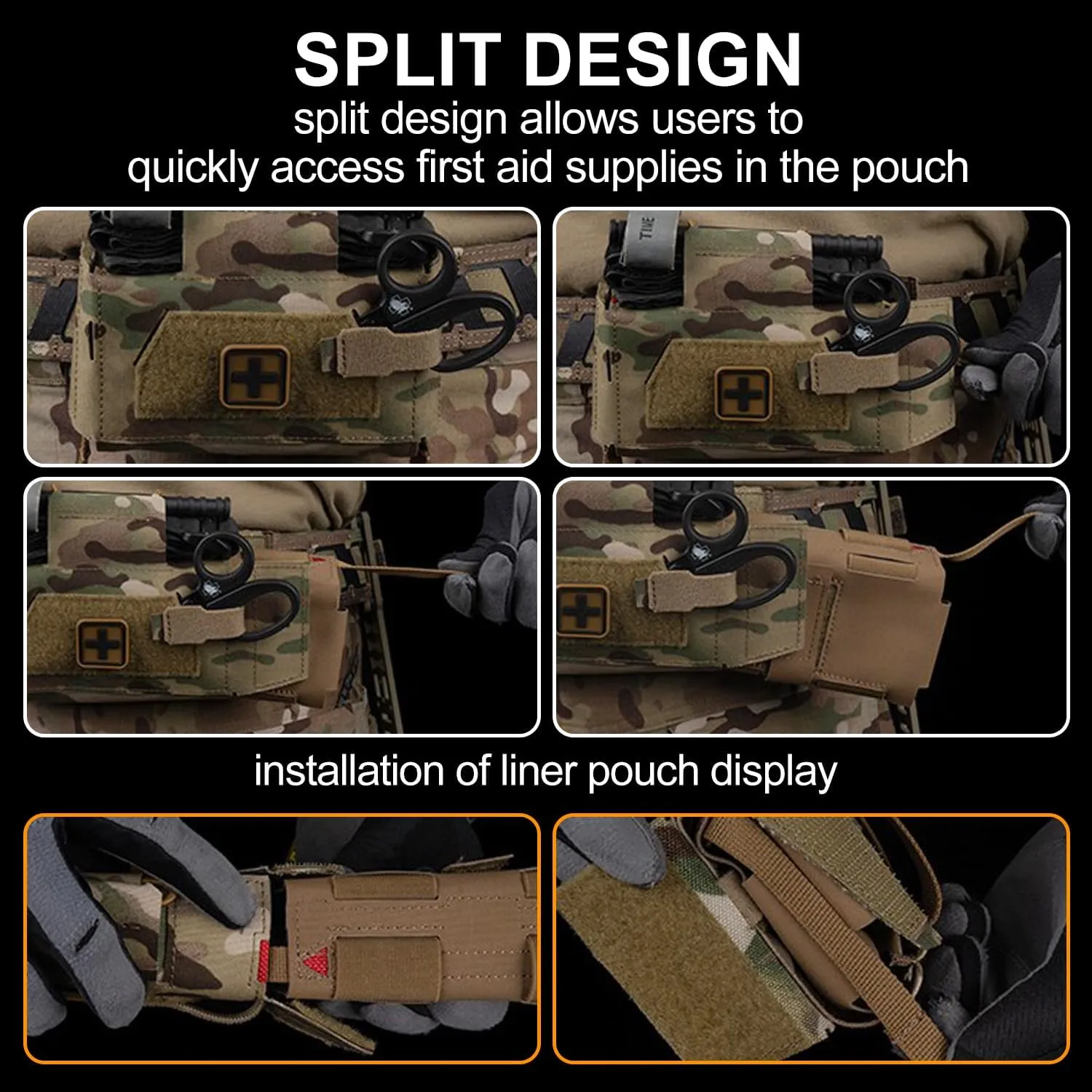 Tactical First Aid Pouch Split Design Empty IFAK Medical Bag EMT Tool Trauma Pouch for Outdoor Duty Belt Molle Vest Hunting (Tan)