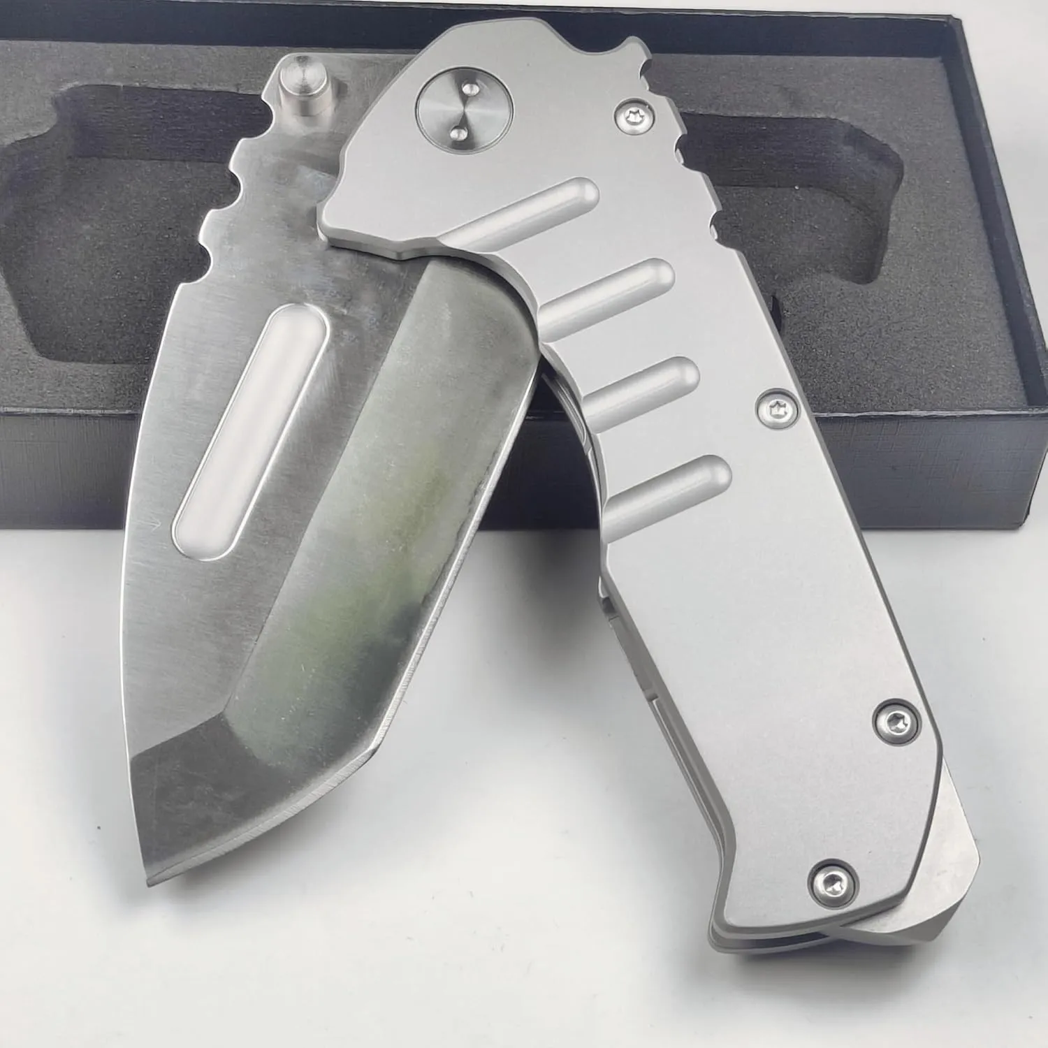 Tactical Folding Knife,Folding Knife with Clip,Axe Blade Design,7Cr1 Blade Steel Handle, FrameLock Washer Glass Breaker,EDC Knife For Outdoor Camping Hiking Fishing Hunting (Grey,Axe Style)
