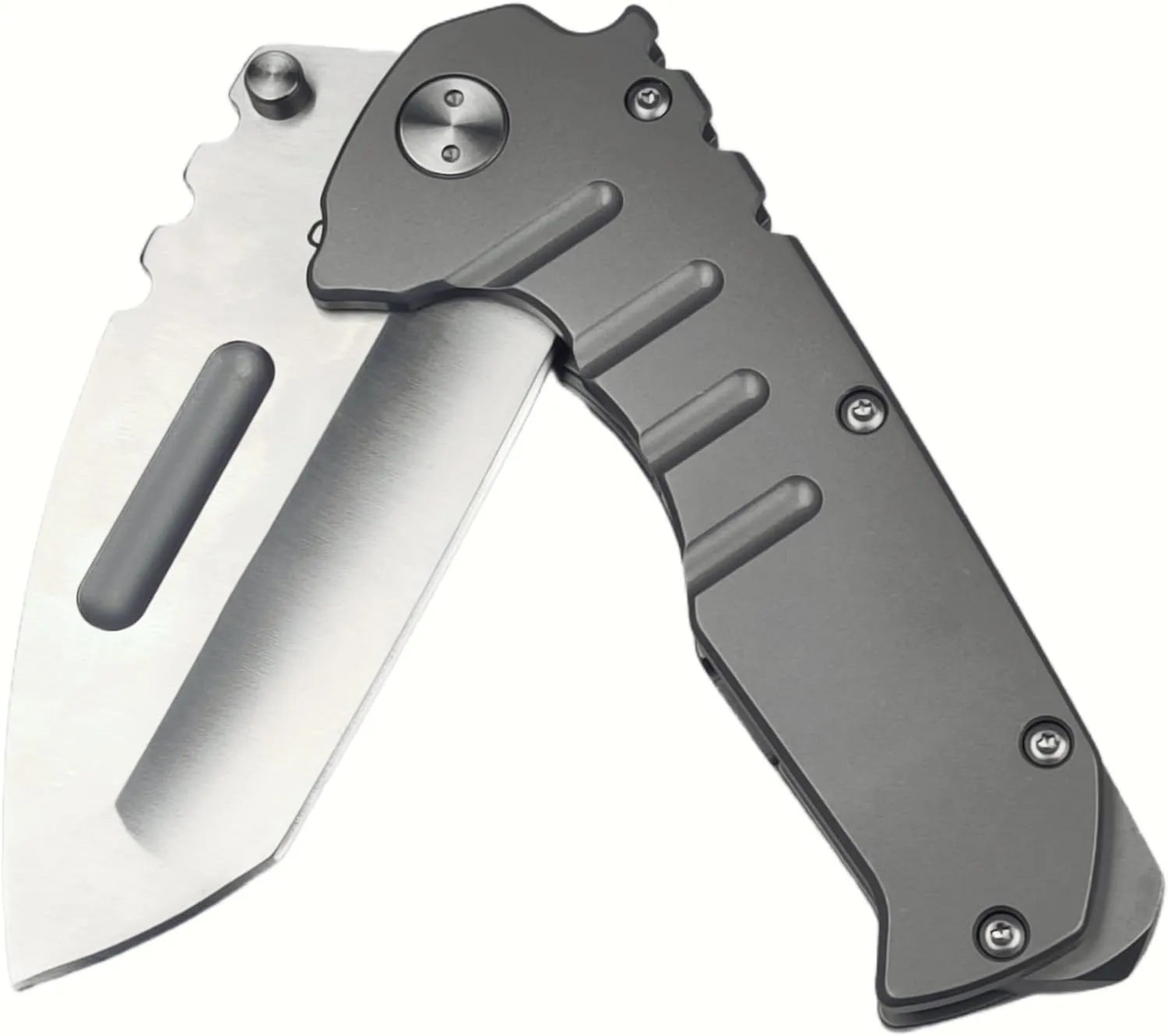 Tactical Folding Knife,Folding Knife with Clip,Axe Blade Design,7Cr1 Blade Steel Handle, FrameLock Washer Glass Breaker,EDC Knife For Outdoor Camping Hiking Fishing Hunting (Grey,Axe Style)