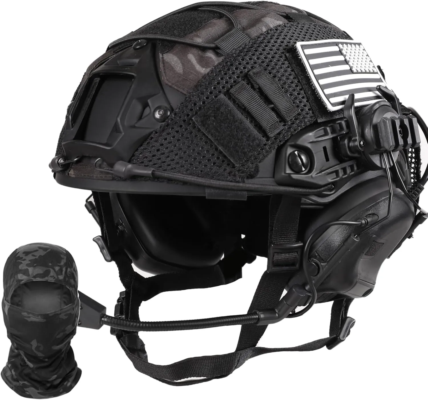 Tactical Helmet with Headset,Adjustable Helmet with Helmet Cover and Fcae Mask for Cosplay Military Tactical Airsoft Gear