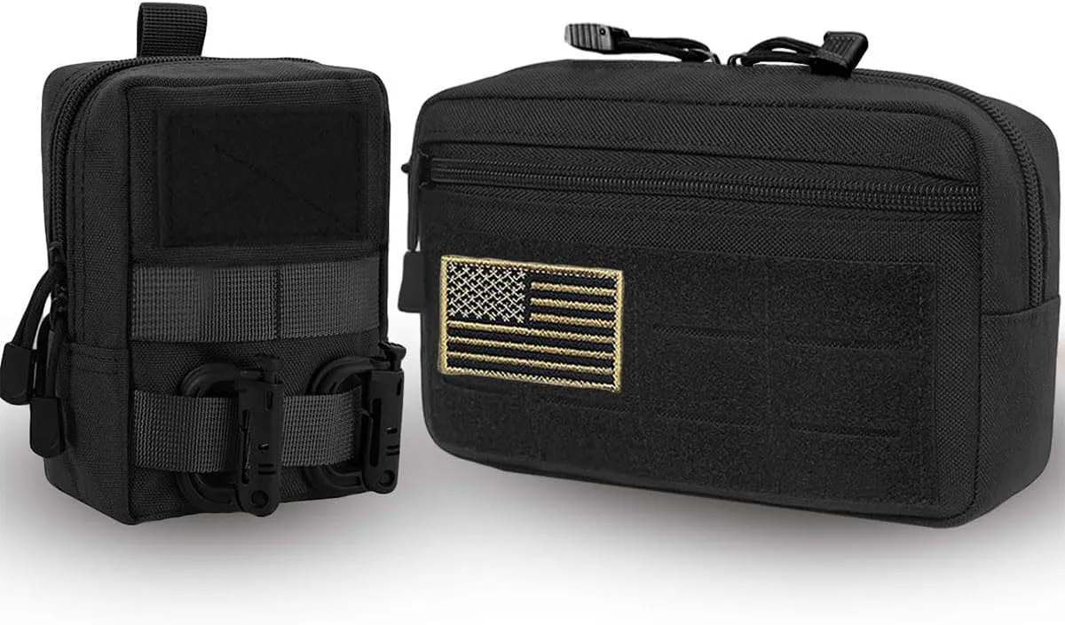 Tactical Molle Admin Pouch, Multi-Purpose Laser Cut EDC Tool Organizer, EMT Attachment Bag with Mini Accessories Pouch and Flag Patch