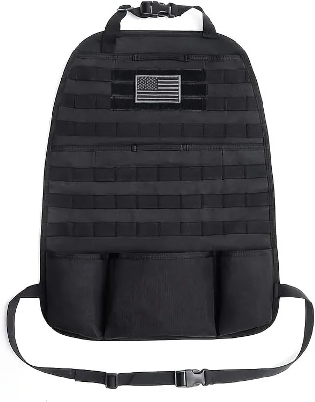 Tactical Molle Car Seat Back Organizer, Molle Multi-function Outdoor Tool Storage Bags with USA Flag Patch, Military Tactical Backpack Organizer Pouches, Multi-Pocket Carabiner Pouch (black)