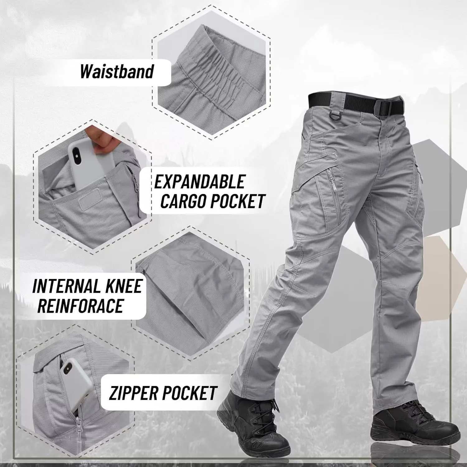 TACVASEN Men's Tactical Pants 9 Pockets Cargo Hiking Pants Lightweight Work Pants for Men Construction Water Resistant