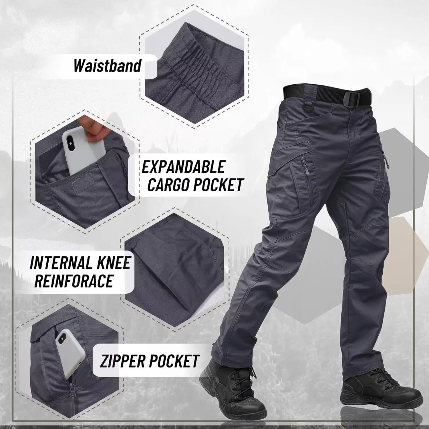 TACVASEN Men's Tactical Pants 9 Pockets Cargo Hiking Pants Lightweight Work Pants for Men Construction Water Resistant