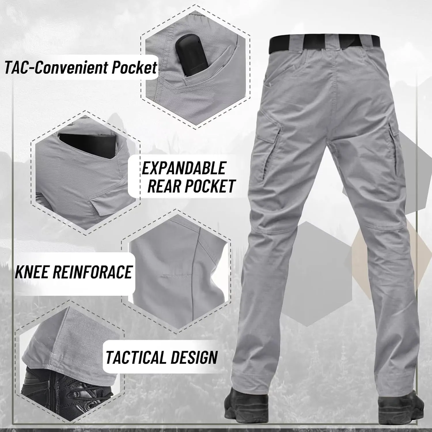 TACVASEN Men's Tactical Pants 9 Pockets Cargo Hiking Pants Lightweight Work Pants for Men Construction Water Resistant