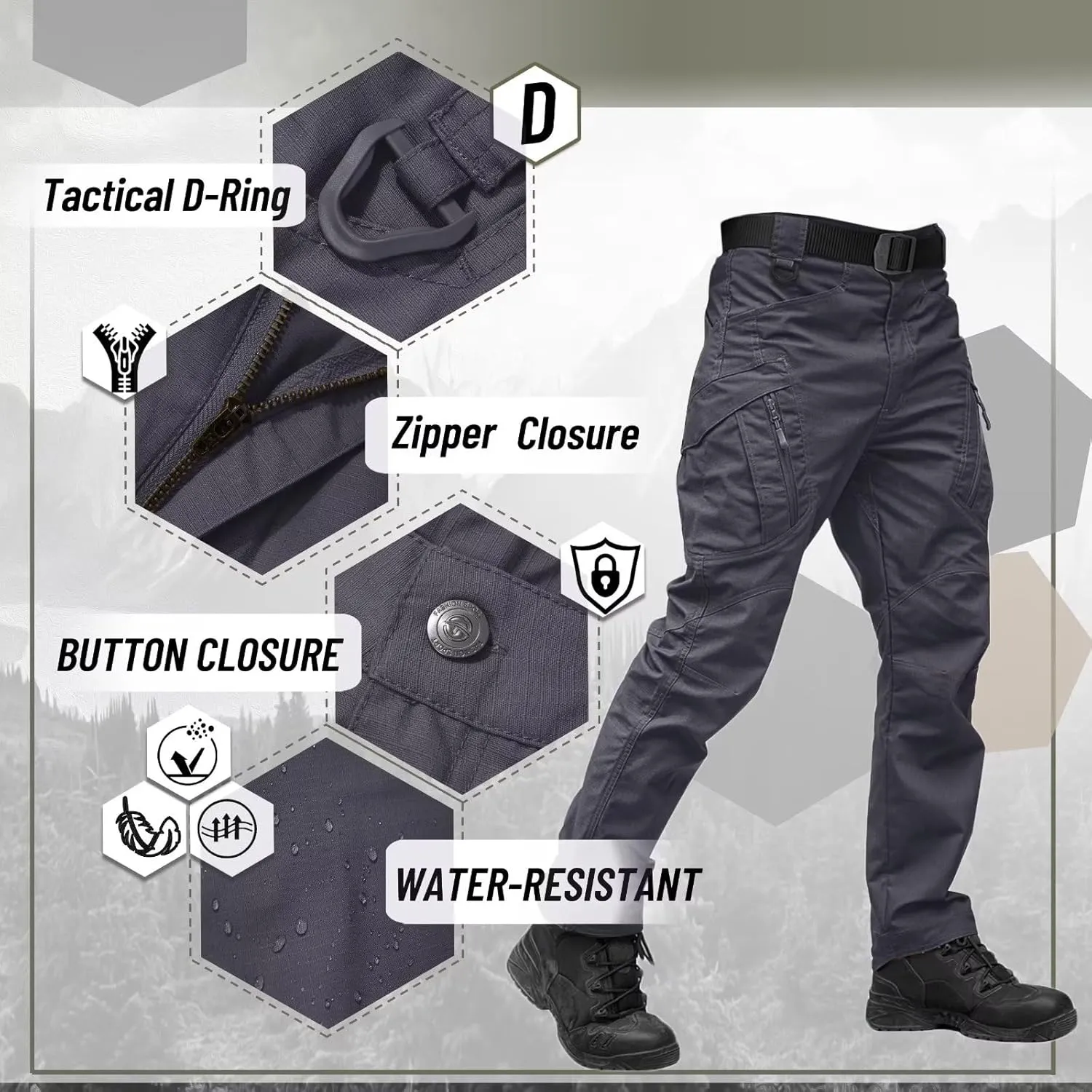 TACVASEN Men's Tactical Pants 9 Pockets Cargo Hiking Pants Lightweight Work Pants for Men Construction Water Resistant