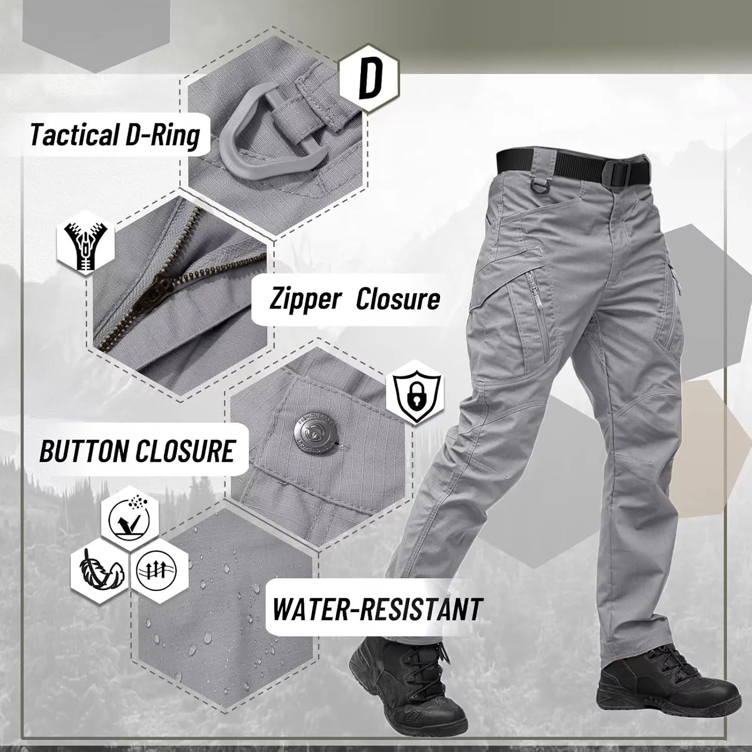 TACVASEN Men's Tactical Pants 9 Pockets Cargo Hiking Pants Lightweight Work Pants for Men Construction Water Resistant