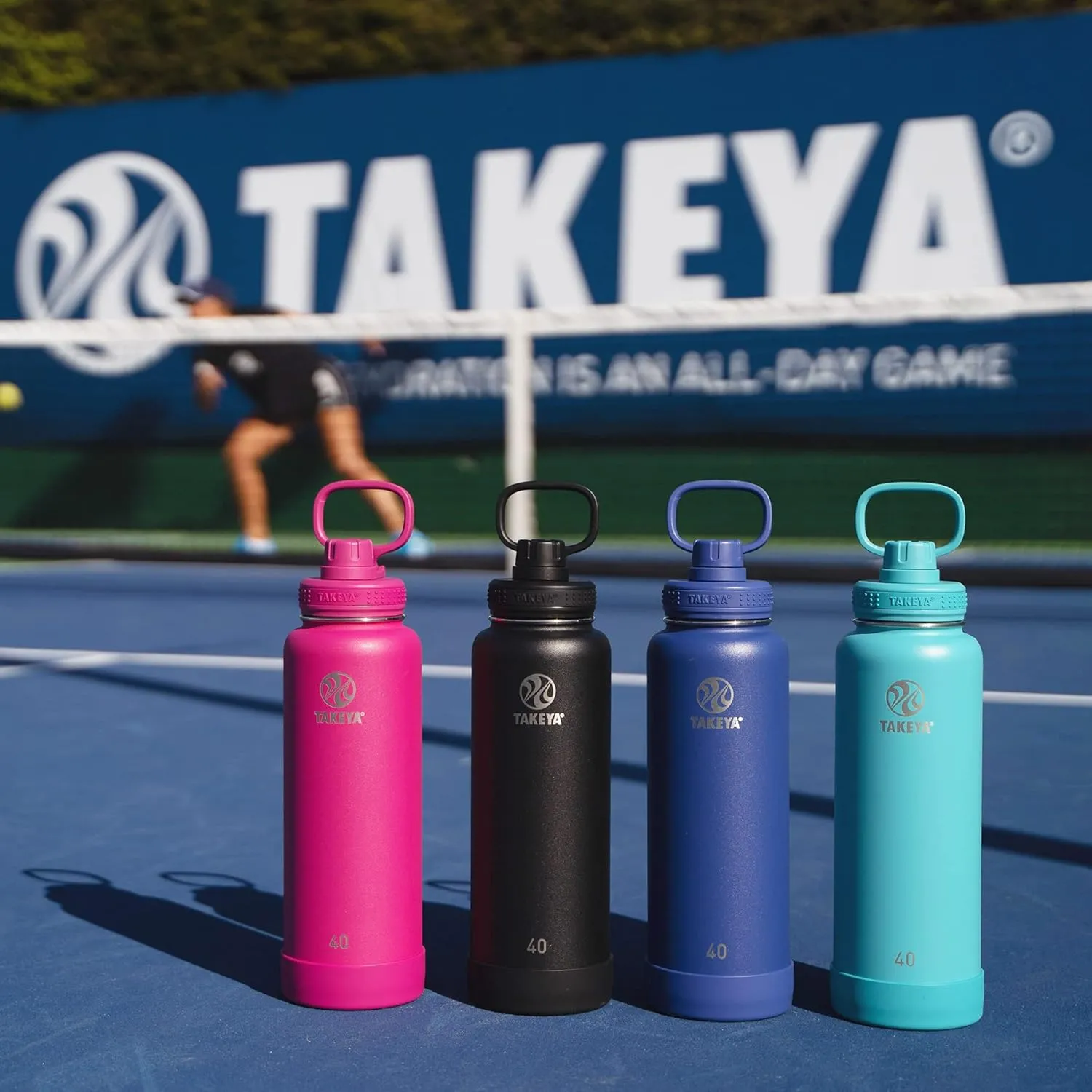 Takeya 40 oz CP Signature Pickleball Stainless Steel Insulated Water Bottle with Choice of Lid, Dropshot Teal