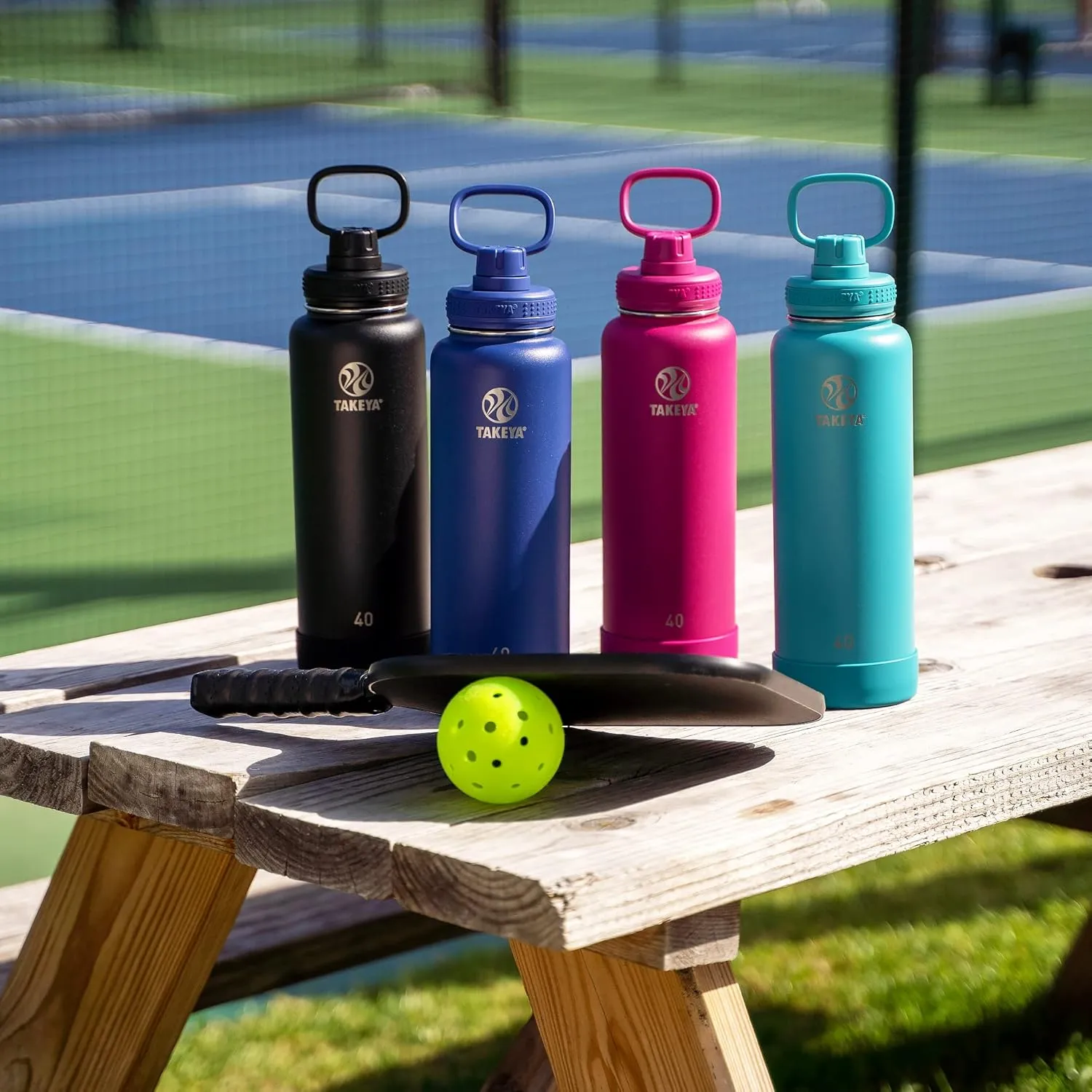 Takeya 40 oz CP Signature Pickleball Stainless Steel Insulated Water Bottle with Choice of Lid, Dropshot Teal