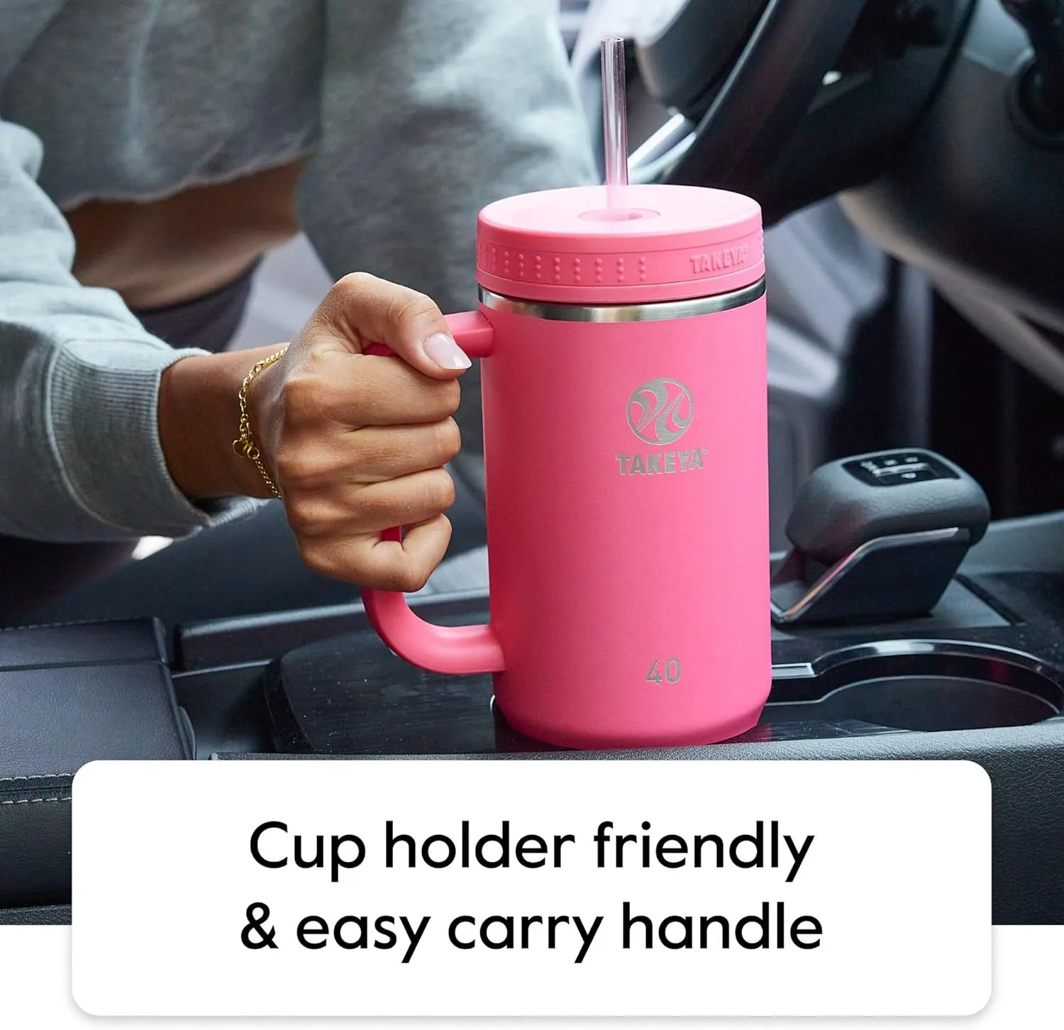 Takeya 40 oz Stainless Steel Tumbler with Lid and Two Straws, Premium Quality, Double Wall Insulated, With Handle, Keep Drinks Cold for Up to 24 Hours, Vivacity Purple