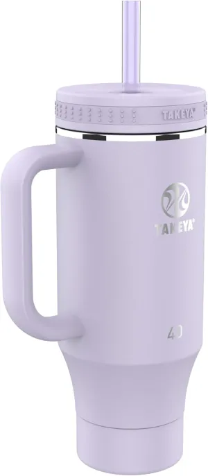 Takeya 40 oz Stainless Steel Tumbler with Lid and Two Straws, Premium Quality, Double Wall Insulated, With Handle, Keep Drinks Cold for Up to 24 Hours, Vivacity Purple