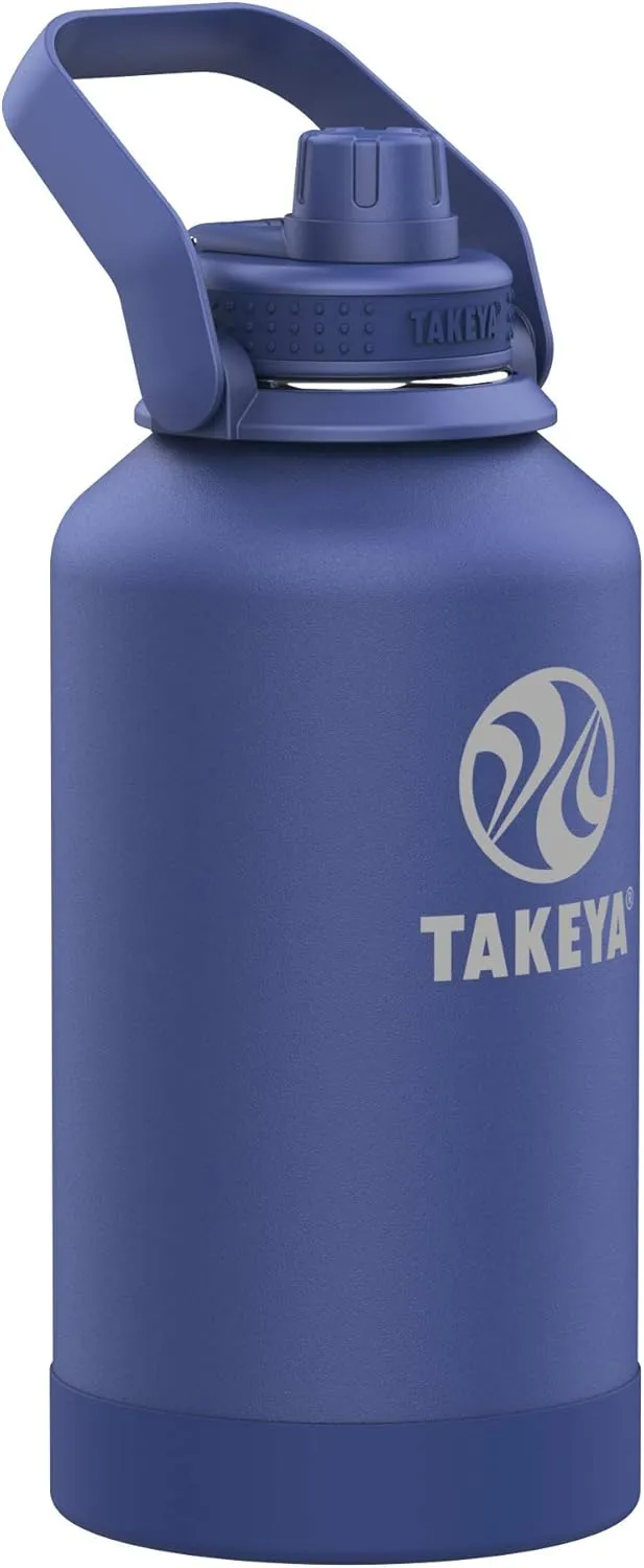 Takeya 885395530055 Actives Pickleball Insulated Stainless Steel Bottle, Spout Lid Rally Blue 40oz