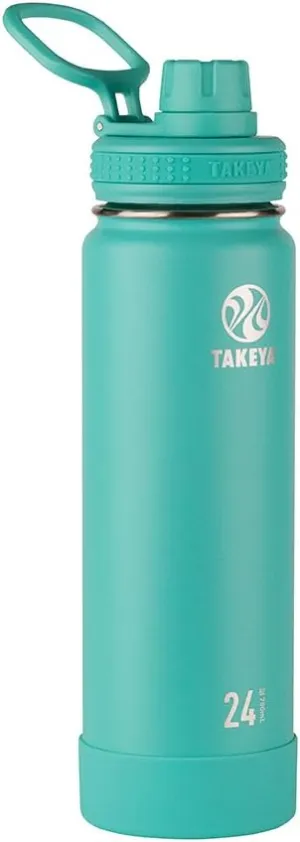 Takeya Actives Water Bottle with Spout Lid - Bottle with Double Stainless Steel Insulation - Dishwasher Safe & BPA-Free - Bottle with Spout Lid & Removable Bumper - 24 oz, Teal