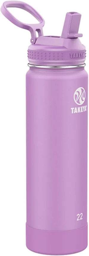 Takeya Actives Water Bottle with Straw Lid - Bottle with Double Stainless Steel Insulation - Dishwasher Safe & BPA-Free - Bottle with Straw Lid & Removable Bumper - 22 oz, Lilac