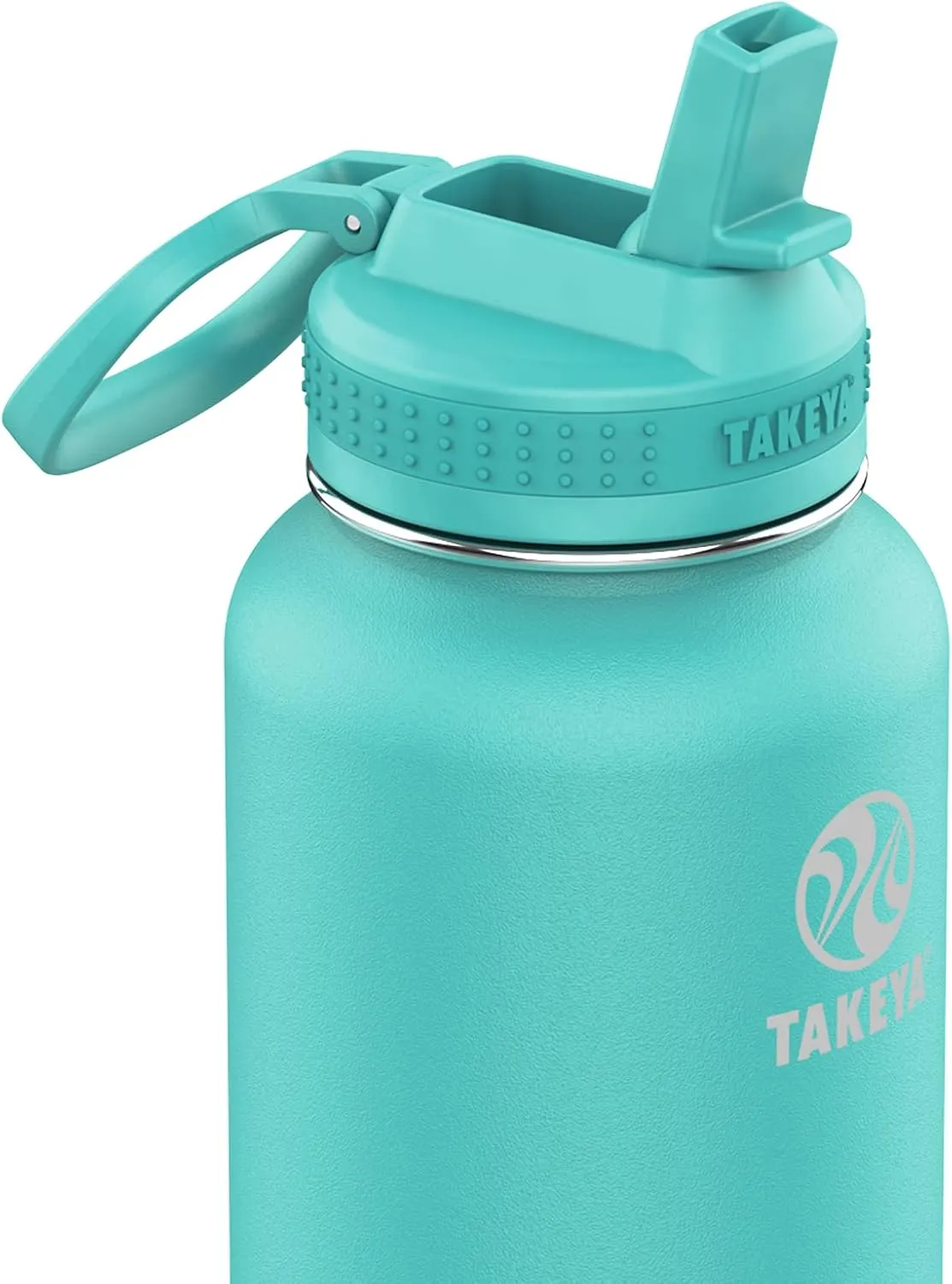 Takeya Pickleball Stainless Steel Insulated Water Bottle with Choice of Lid and Carry Handle, 32 Ounce, Dropshot Teal