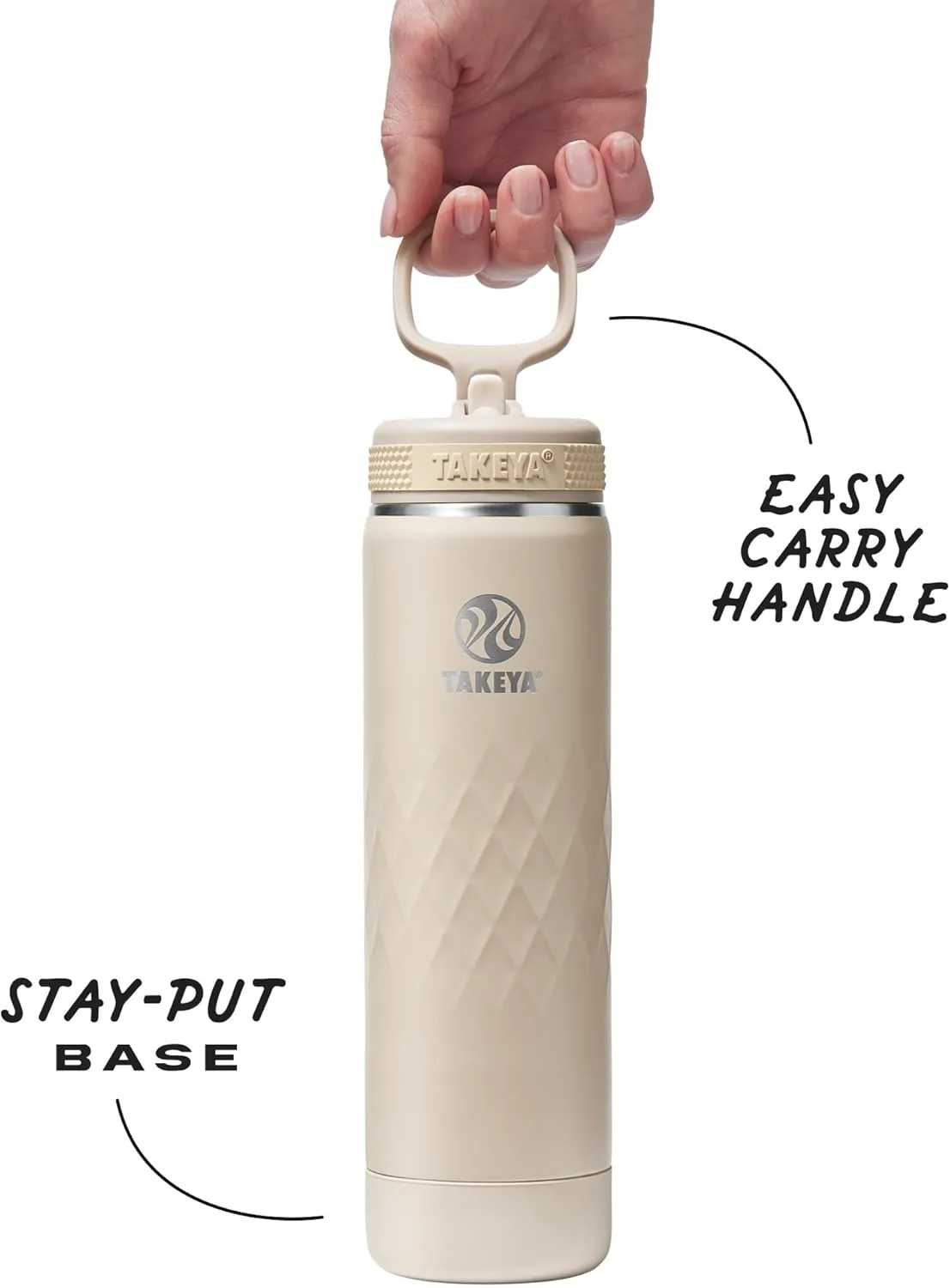 Takeya Sport 22 oz Triple-Insulated Stainless Steel Water Bottle, Straw Lid – Leakproof, Sweatproof, BPA-Free, Keeps Drinks Cold 36 Hrs, Hot 14 Hrs – Almond