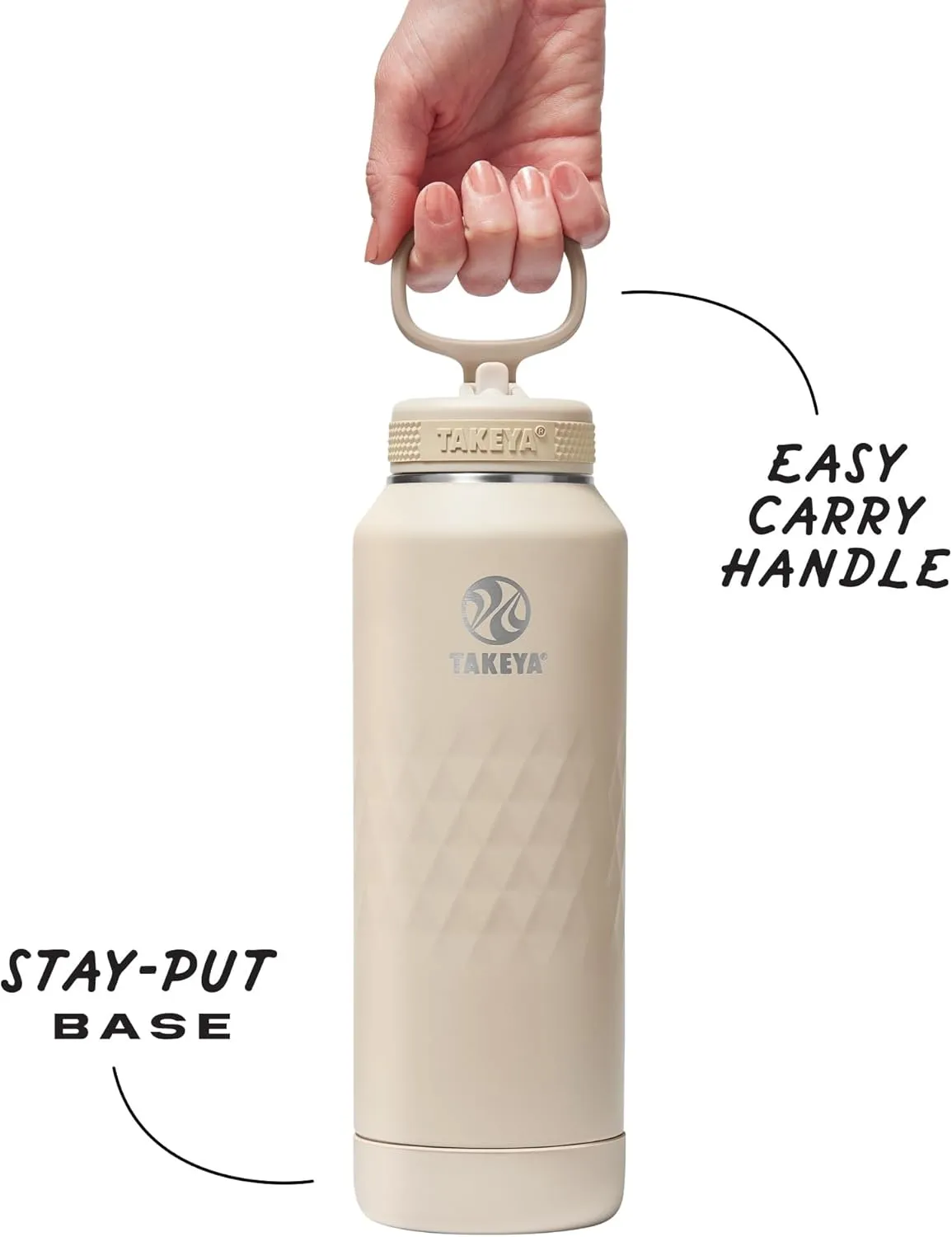 Takeya Sport 40 oz Triple-Insulated Stainless Steel Water Bottle, Straw Lid – Leakproof, Sweatproof, BPA-Free, Keeps Drinks Cold 36 Hrs, Hot 14 Hrs – Almond