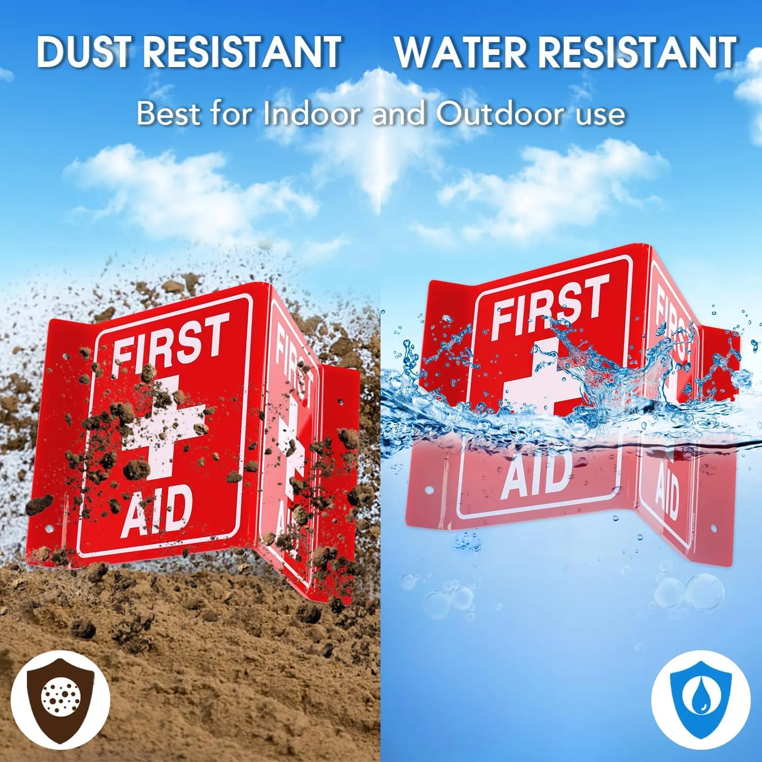 T&R First Aid Sign, First Aid with Cross Symbol - 4 Pack - 8 x 6 Inches Acrylic, 4 pre-drilled holes, Includes Matching Screws, Use for Office/Business