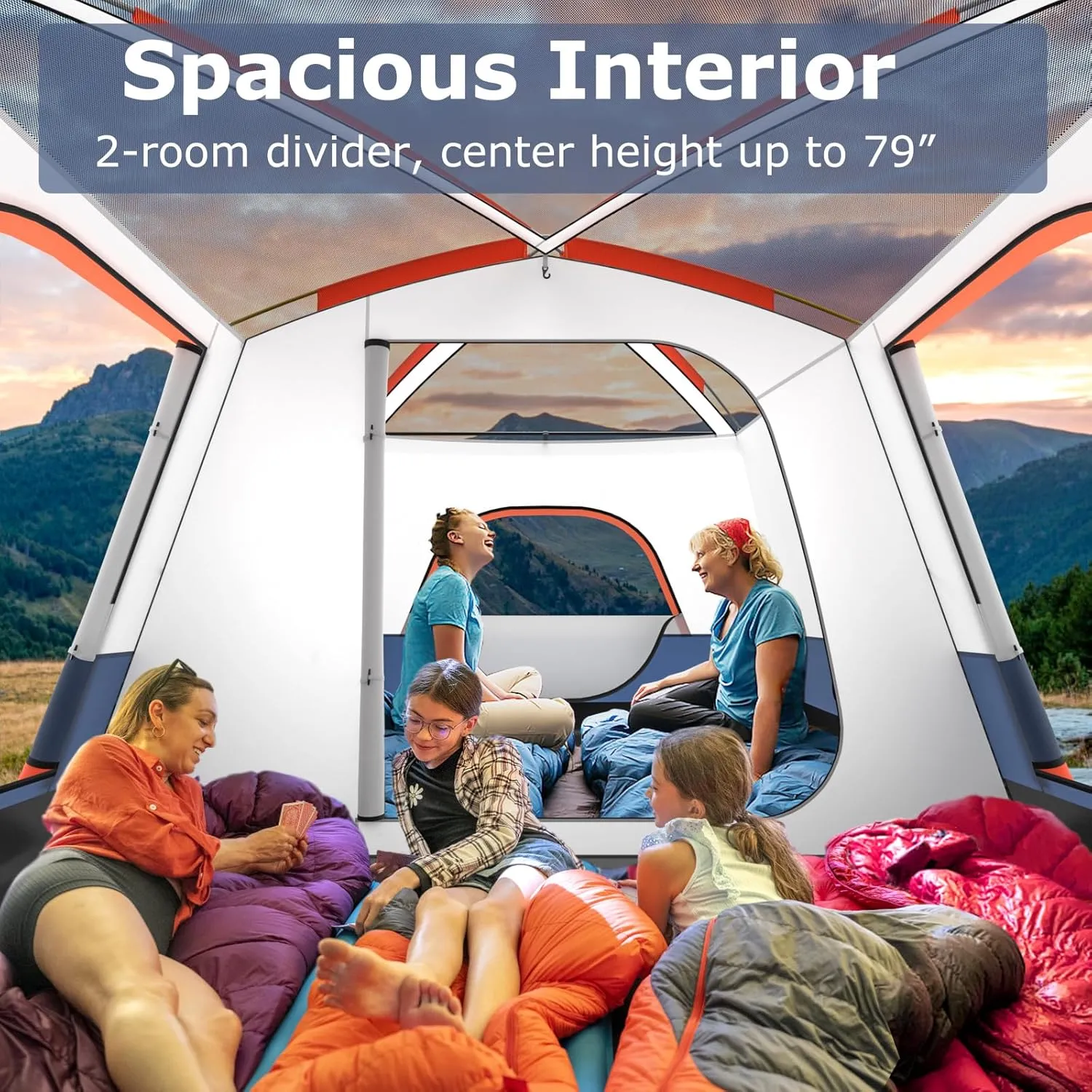Tangkula 6/8/10-Person Camping Tent with Porch, Large Family Cabin Tent with 2 Rooms, 2 Doors, 2 Mesh Windows, Removable Rainfly, Carrying Bag, Double Layer Tents for Camping, Picnic, Outdoor
