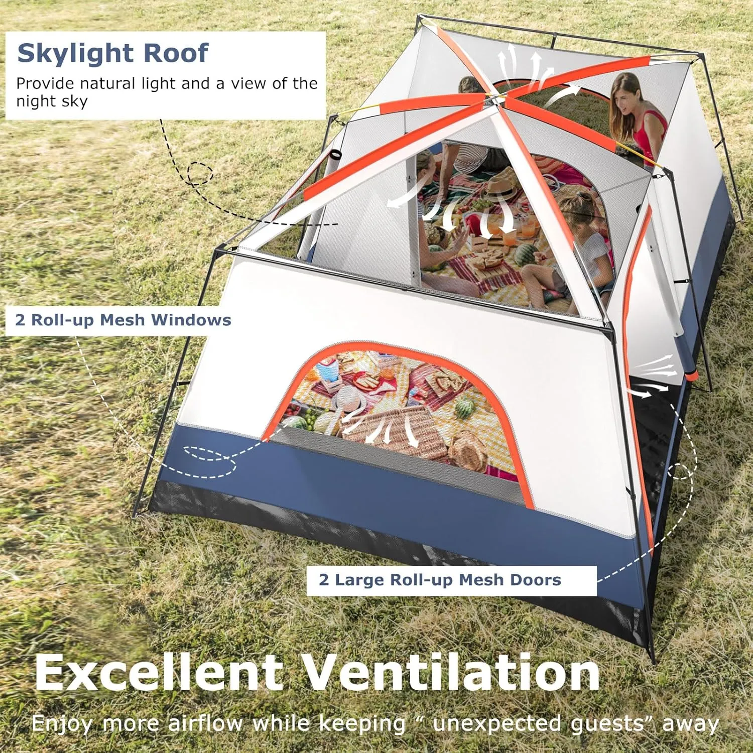 Tangkula 6/8/10-Person Camping Tent with Porch, Large Family Cabin Tent with 2 Rooms, 2 Doors, 2 Mesh Windows, Removable Rainfly, Carrying Bag, Double Layer Tents for Camping, Picnic, Outdoor
