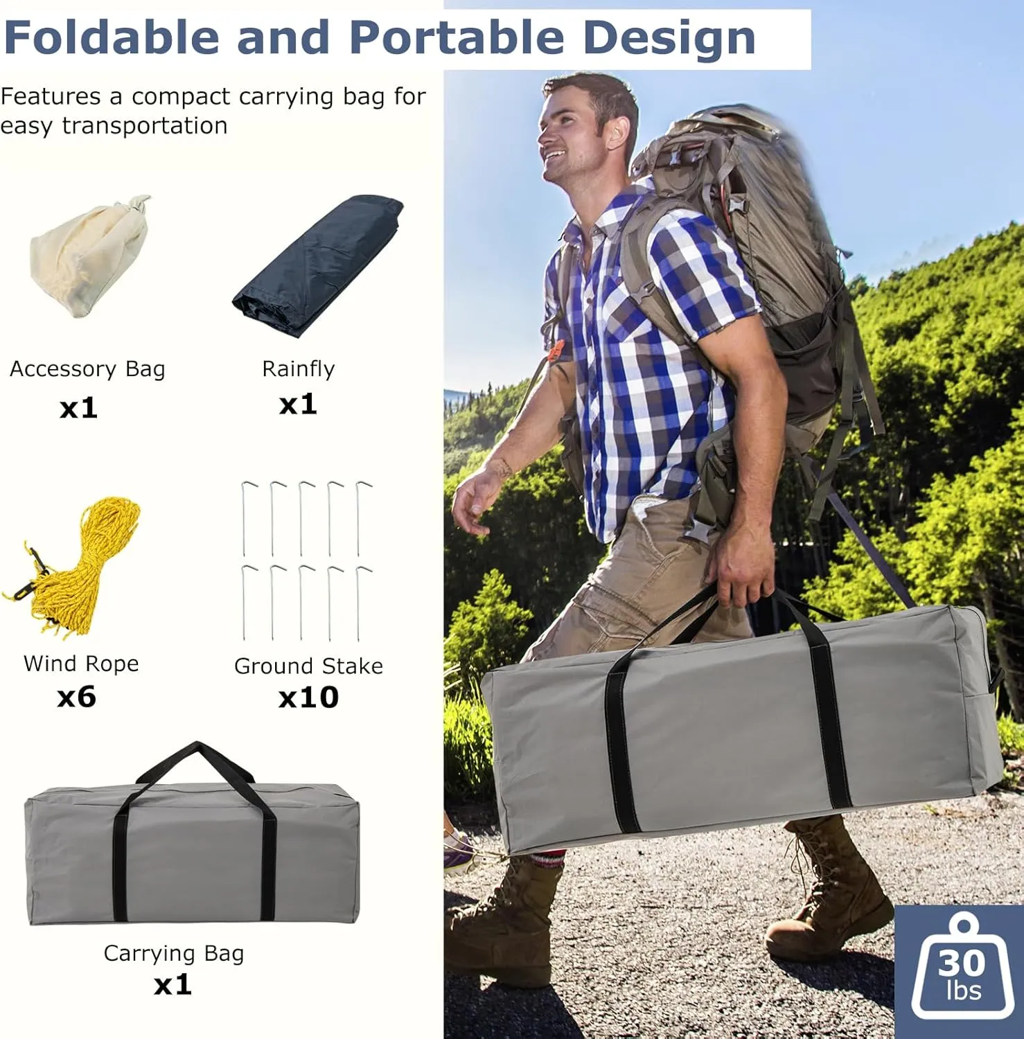 Tangkula 6/8/10-Person Camping Tent with Porch, Large Family Cabin Tent with 2 Rooms, 2 Doors, 2 Mesh Windows, Removable Rainfly, Carrying Bag, Double Layer Tents for Camping, Picnic, Outdoor