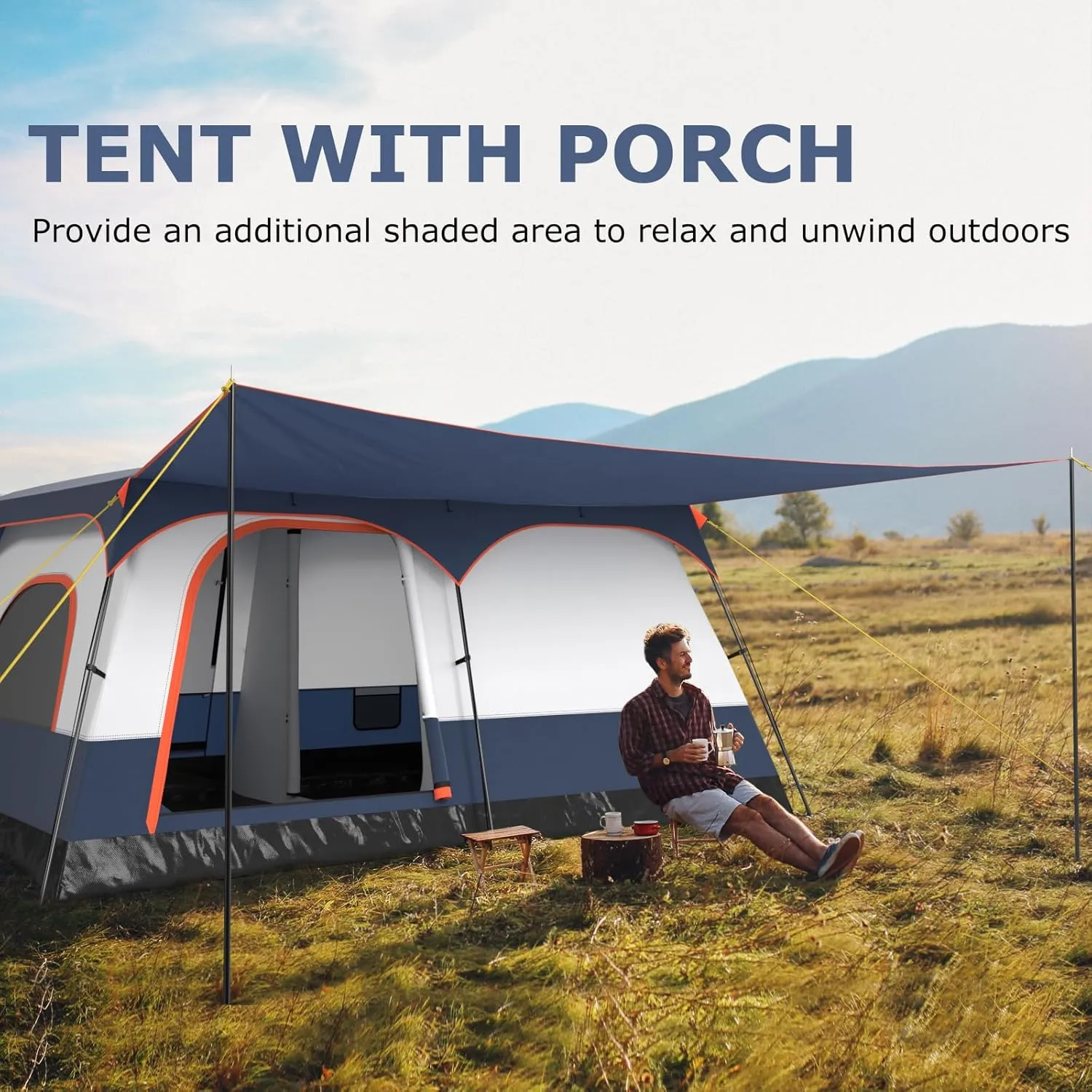 Tangkula 6/8/10-Person Camping Tent with Porch, Large Family Cabin Tent with 2 Rooms, 2 Doors, 2 Mesh Windows, Removable Rainfly, Carrying Bag, Double Layer Tents for Camping, Picnic, Outdoor