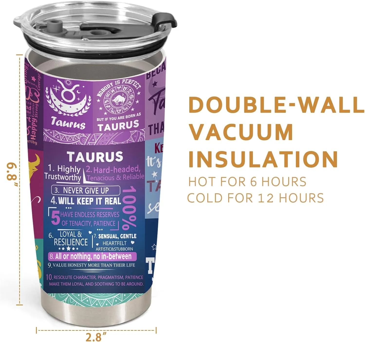 Taurus Gifts for Women,Taurus Birthday Gifts Tumbler,Zodiac Taurus Cup, Astrology Gothic Witchy Gifts Constellation Insulated Tumbler With Lid Coffee Mug 20 OZ