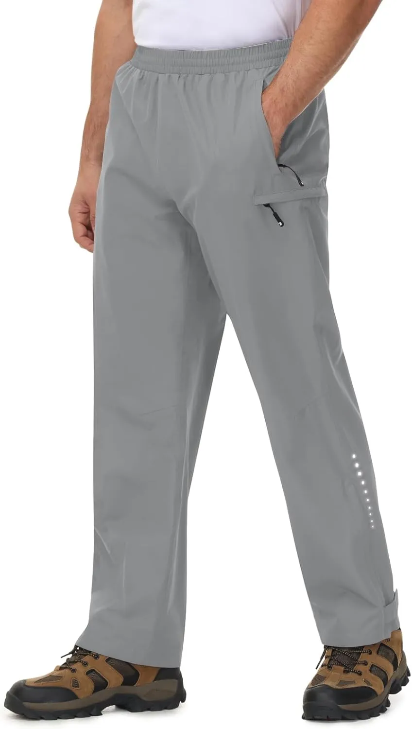 TBMPOY Men's Rain Pants Waterproof Zipper Lightweight Breathable Mesh with 3 Zipper Pockets Rain Gear Work Motorcycle