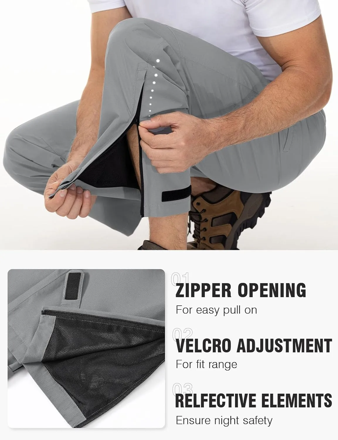 TBMPOY Men's Rain Pants Waterproof Zipper Lightweight Breathable Mesh with 3 Zipper Pockets Rain Gear Work Motorcycle