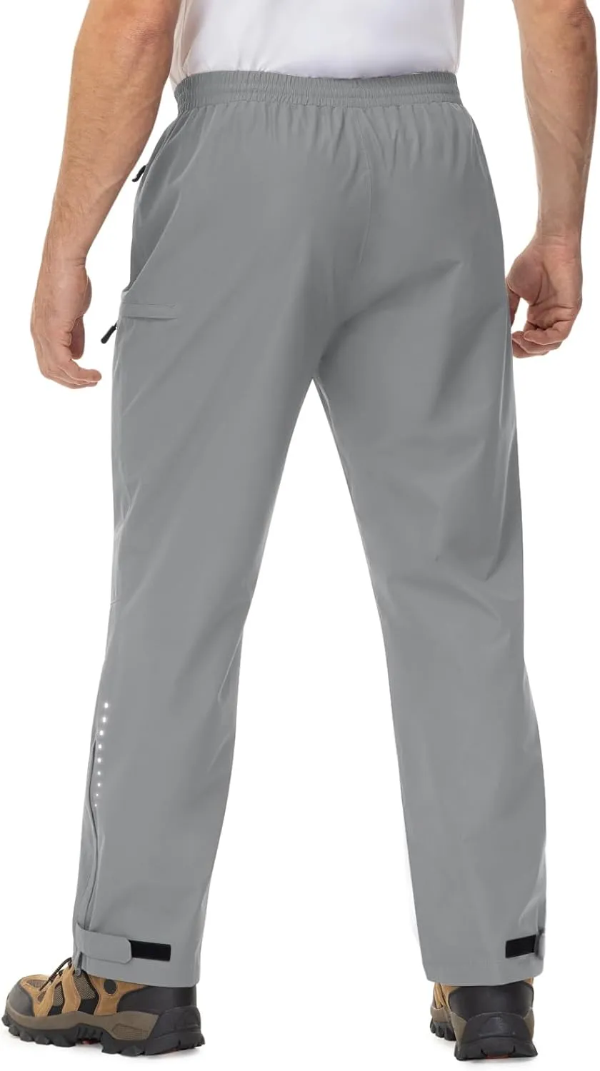 TBMPOY Men's Rain Pants Waterproof Zipper Lightweight Breathable Mesh with 3 Zipper Pockets Rain Gear Work Motorcycle