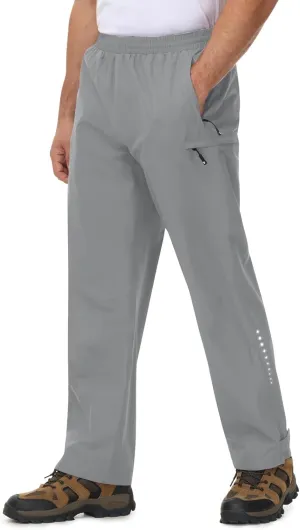 TBMPOY Men's Rain Pants Waterproof Zipper Lightweight Breathable Mesh with 3 Zipper Pockets Rain Gear Work Motorcycle