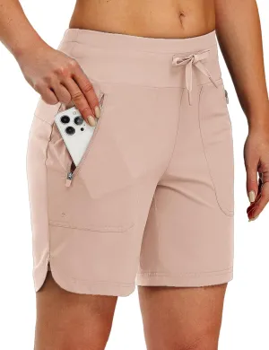 TBMPOY Women's Board Shorts 7" High Waisted Swim Beach Quick Dry Shorts with Zipper Pockets Water Liner Bathing Bottom
