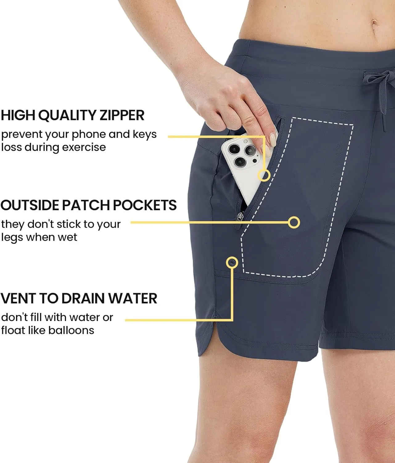 TBMPOY Women's Board Shorts 7" High Waisted Swim Beach Quick Dry Shorts with Zipper Pockets Water Liner Bathing Bottom