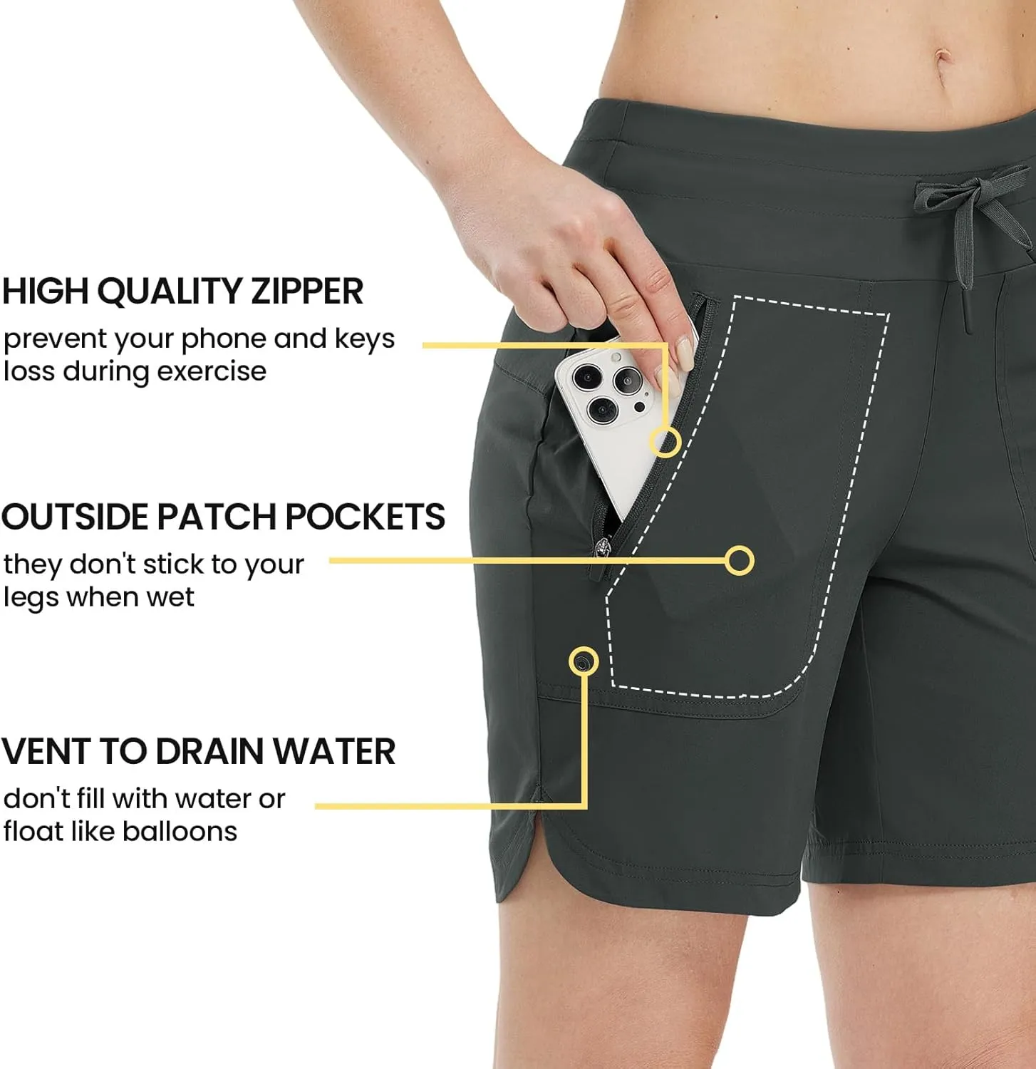 TBMPOY Women's Board Shorts 7" High Waisted Swim Beach Quick Dry Shorts with Zipper Pockets Water Liner Bathing Bottom