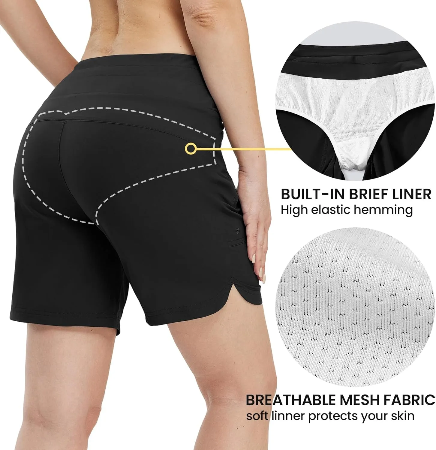 TBMPOY Women's Board Shorts 7" High Waisted Swim Beach Quick Dry Shorts with Zipper Pockets Water Liner Bathing Bottom