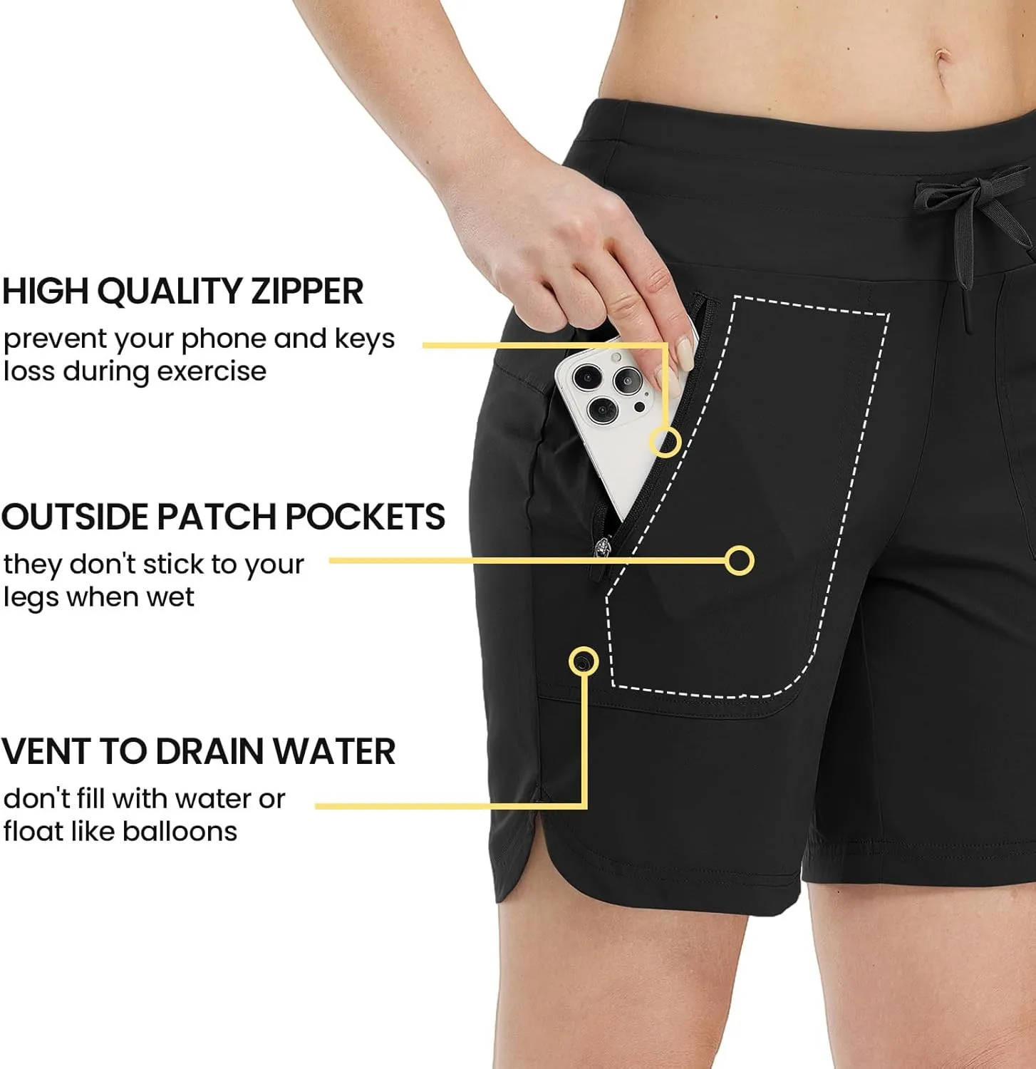 TBMPOY Women's Board Shorts 7" High Waisted Swim Beach Quick Dry Shorts with Zipper Pockets Water Liner Bathing Bottom