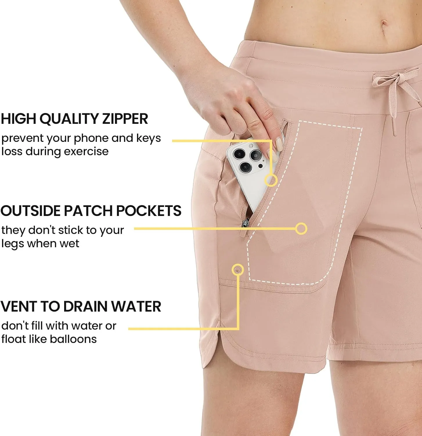 TBMPOY Women's Board Shorts 7" High Waisted Swim Beach Quick Dry Shorts with Zipper Pockets Water Liner Bathing Bottom