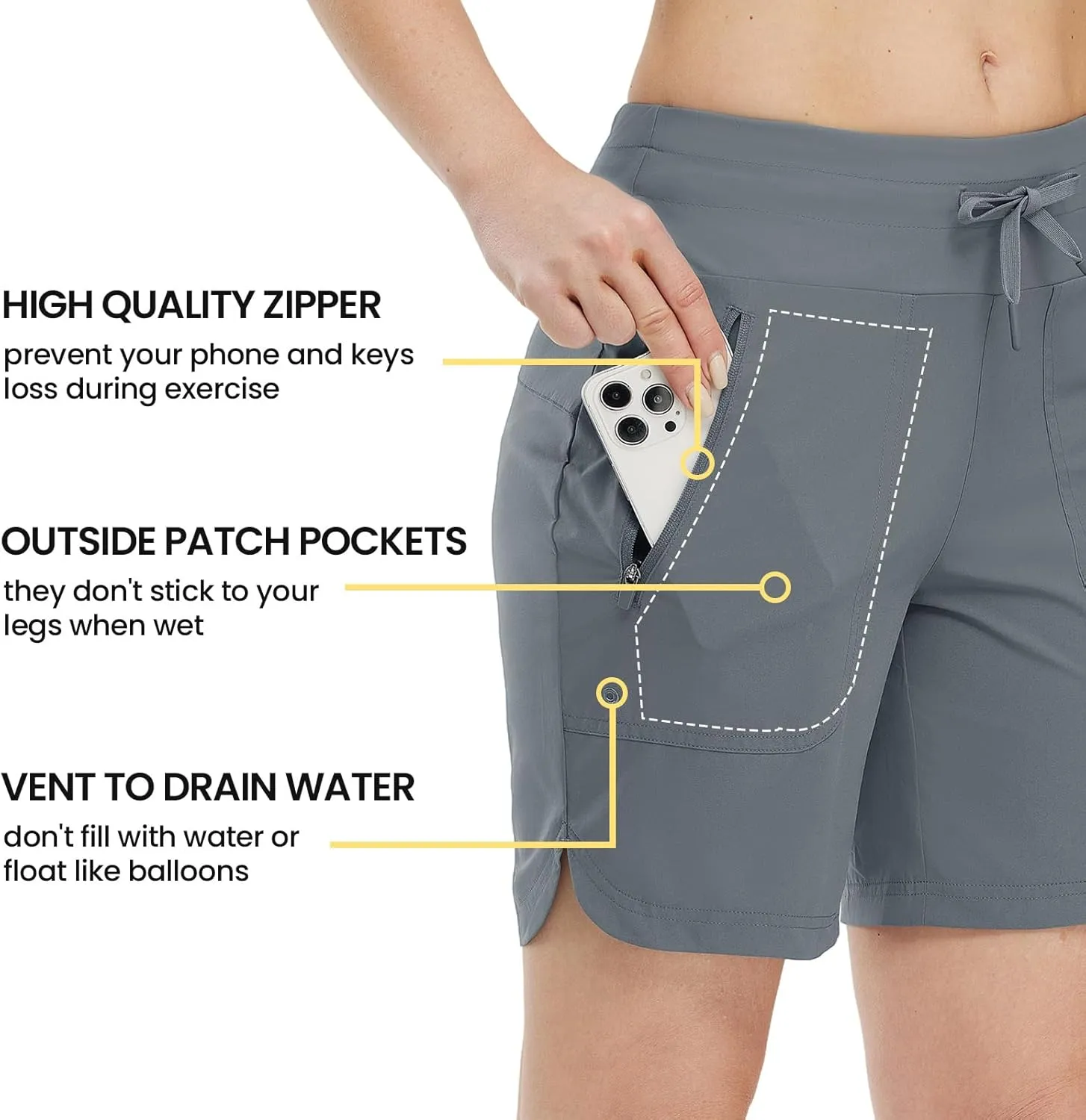 TBMPOY Women's Board Shorts 7" High Waisted Swim Beach Quick Dry Shorts with Zipper Pockets Water Liner Bathing Bottom