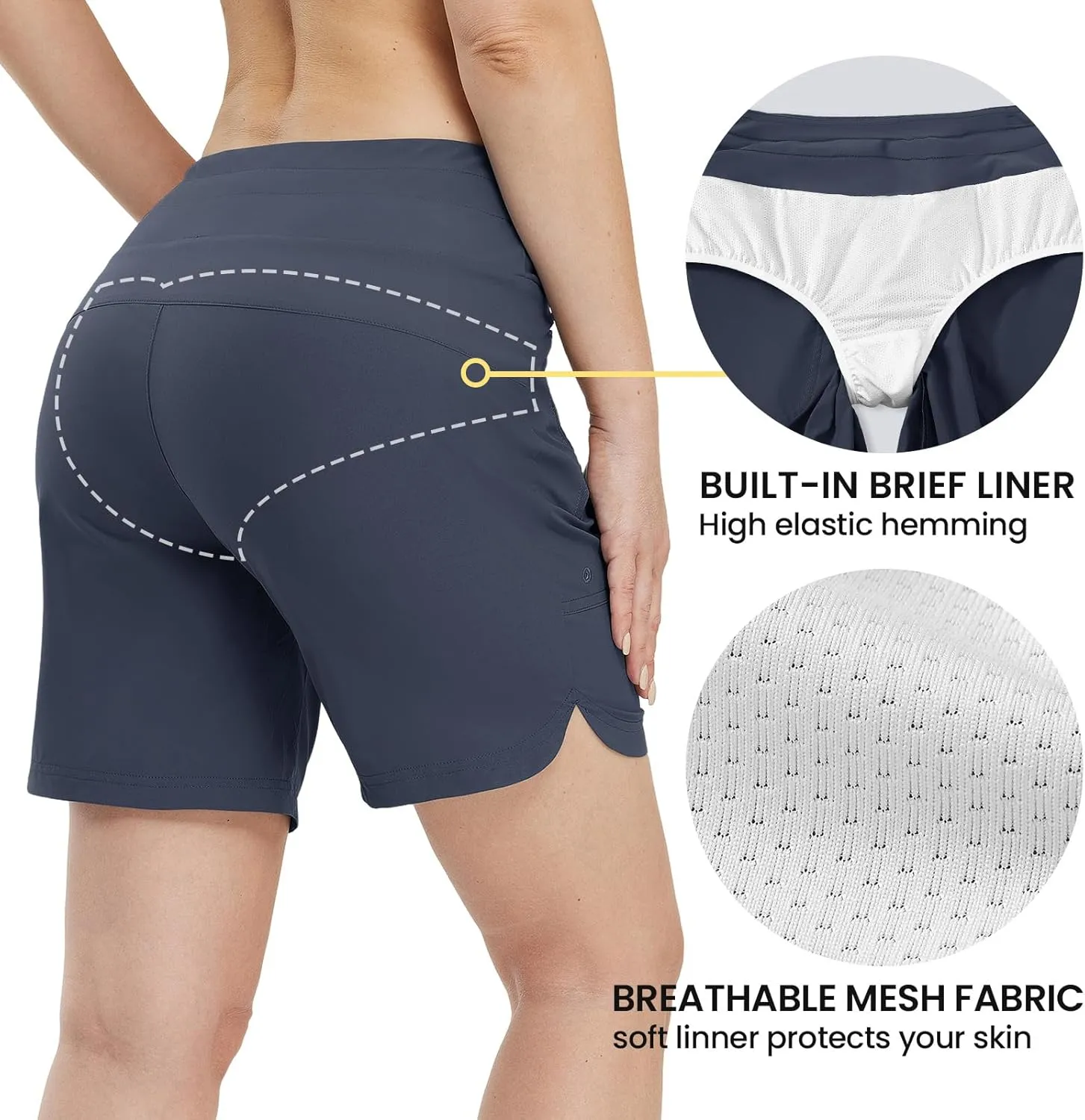 TBMPOY Women's Board Shorts 7" High Waisted Swim Beach Quick Dry Shorts with Zipper Pockets Water Liner Bathing Bottom