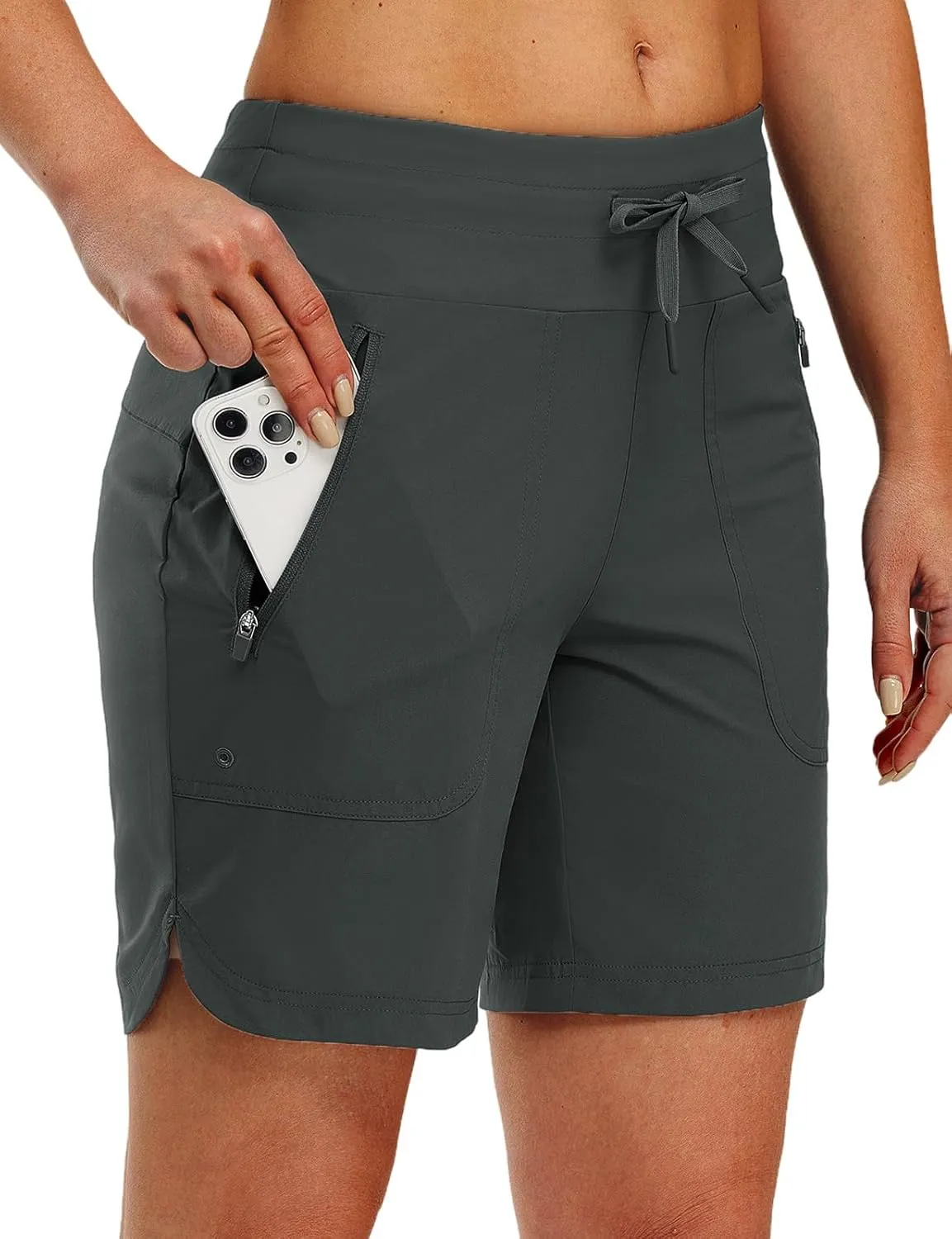 TBMPOY Women's Board Shorts 7" High Waisted Swim Beach Quick Dry Shorts with Zipper Pockets Water Liner Bathing Bottom