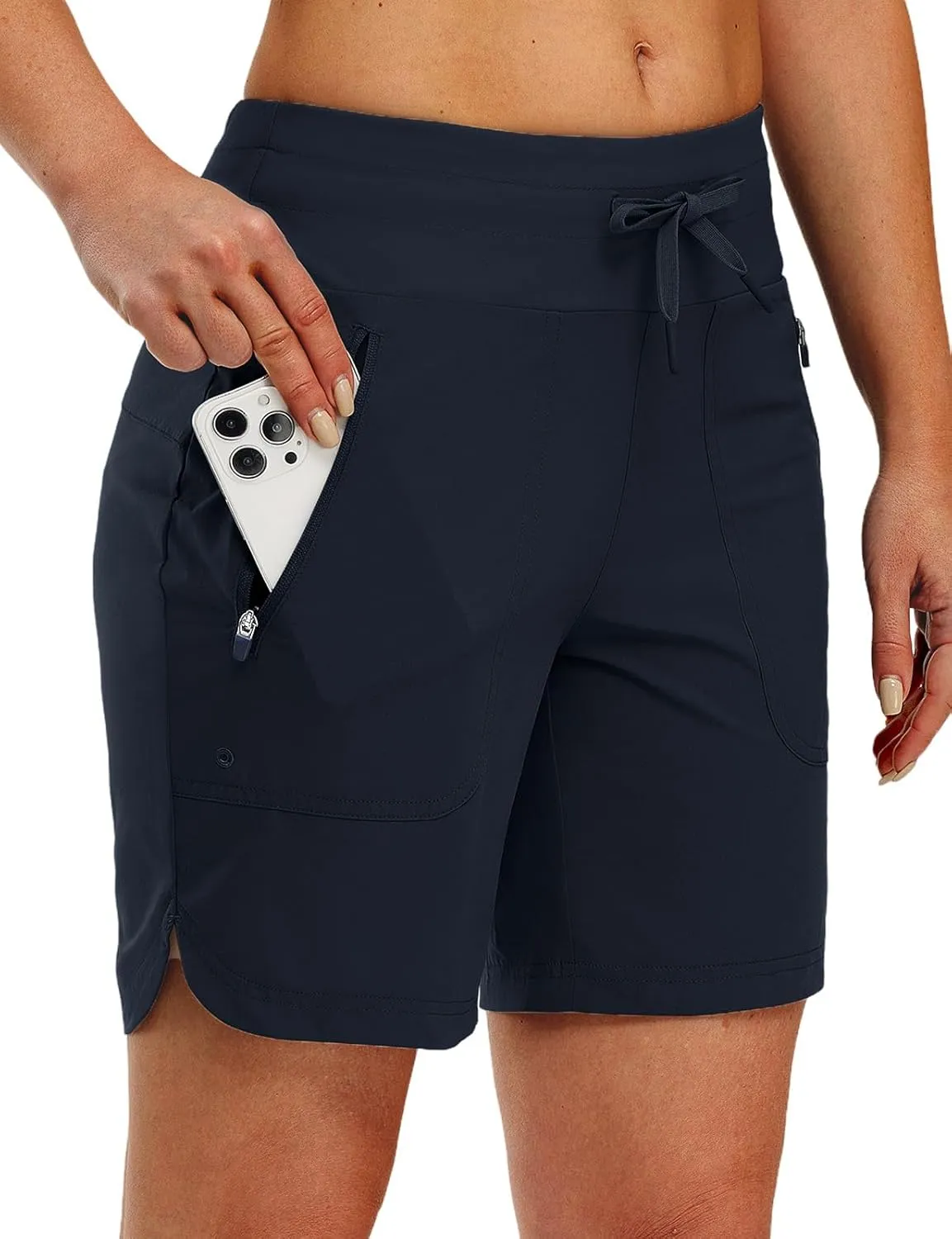 TBMPOY Women's Board Shorts 7" High Waisted Swim Beach Quick Dry Shorts with Zipper Pockets Water Liner Bathing Bottom