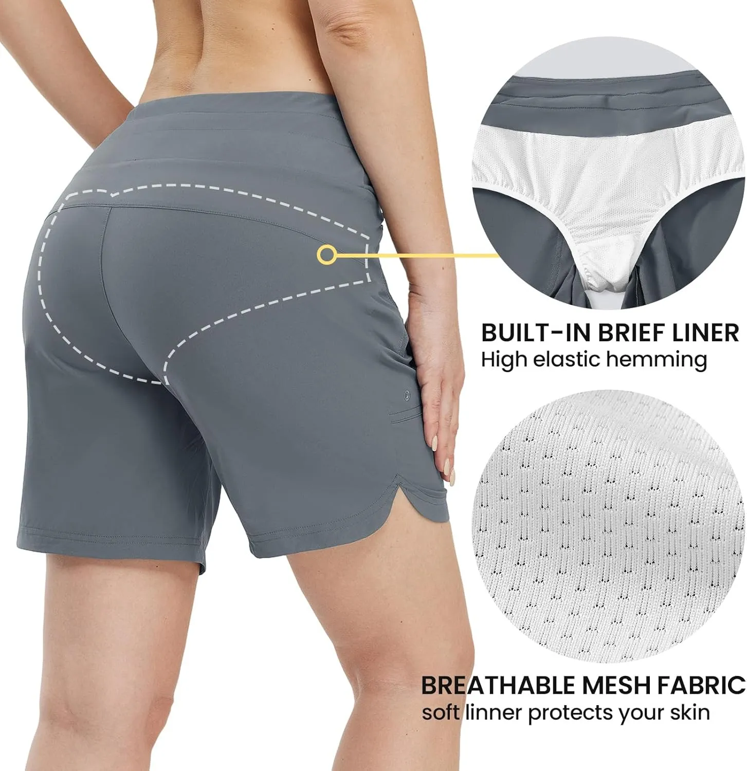 TBMPOY Women's Board Shorts 7" High Waisted Swim Beach Quick Dry Shorts with Zipper Pockets Water Liner Bathing Bottom