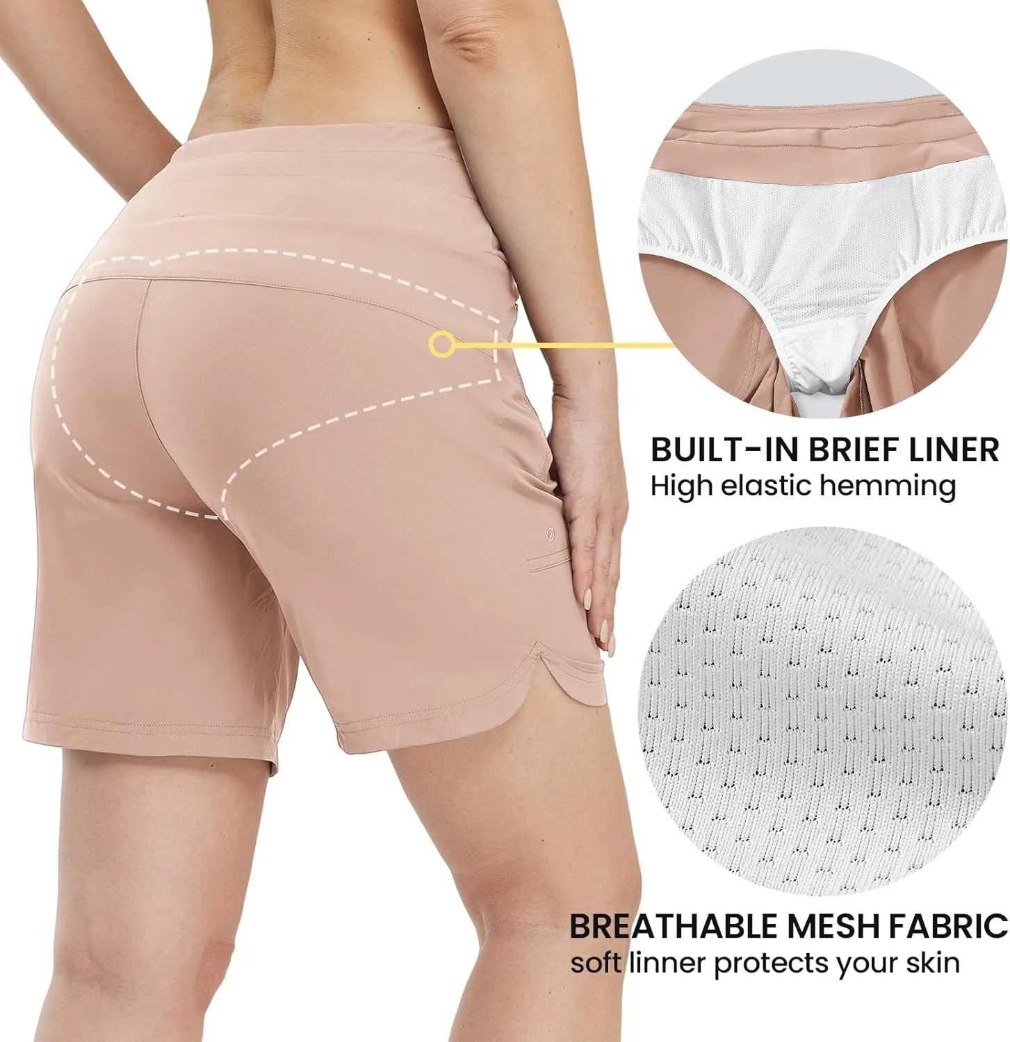 TBMPOY Women's Board Shorts 7" High Waisted Swim Beach Quick Dry Shorts with Zipper Pockets Water Liner Bathing Bottom