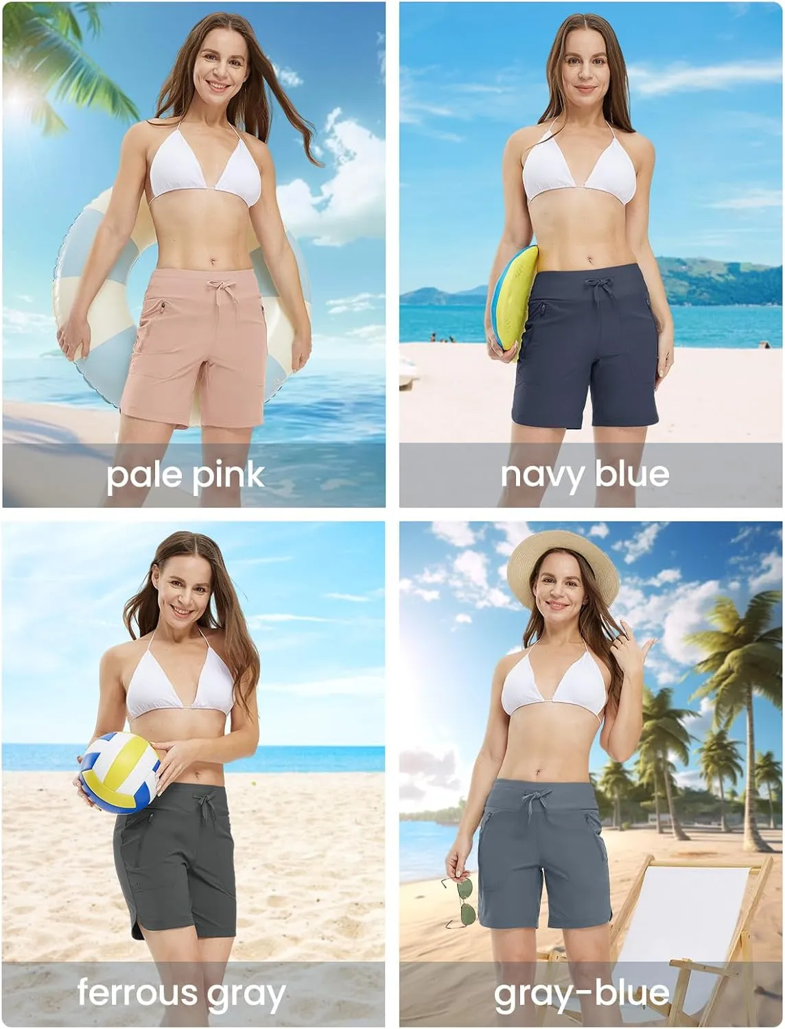 TBMPOY Women's Board Shorts 7" High Waisted Swim Beach Quick Dry Shorts with Zipper Pockets Water Liner Bathing Bottom