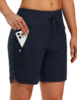 TBMPOY Women's Board Shorts 7" High Waisted Swim Beach Quick Dry Shorts with Zipper Pockets Water Liner Bathing Bottom