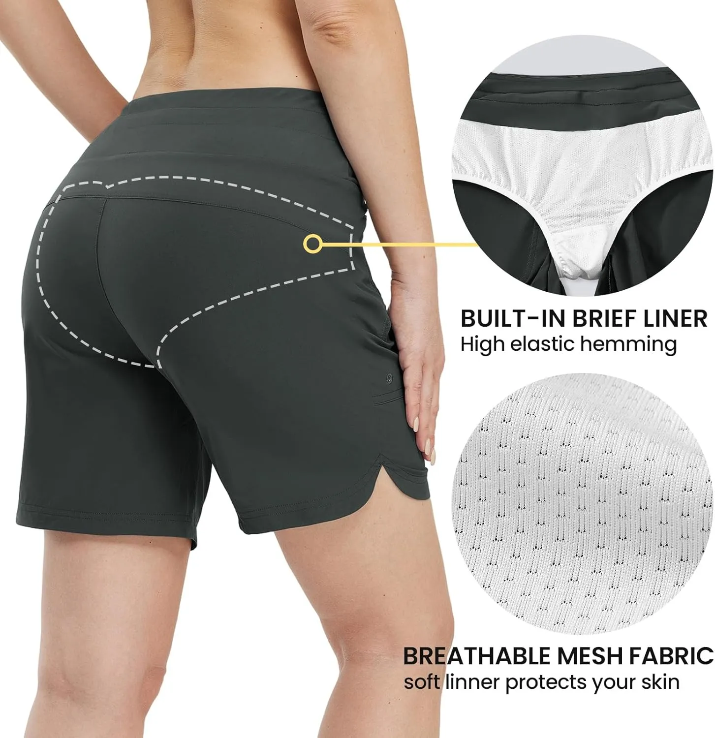 TBMPOY Women's Board Shorts 7" High Waisted Swim Beach Quick Dry Shorts with Zipper Pockets Water Liner Bathing Bottom